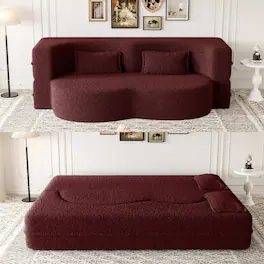 GOODSILO - Convertible Floor Sofa Bed with 2 Pillows, Full Size Folding Mattress for Living Room and Guest Spaces - Burgundy