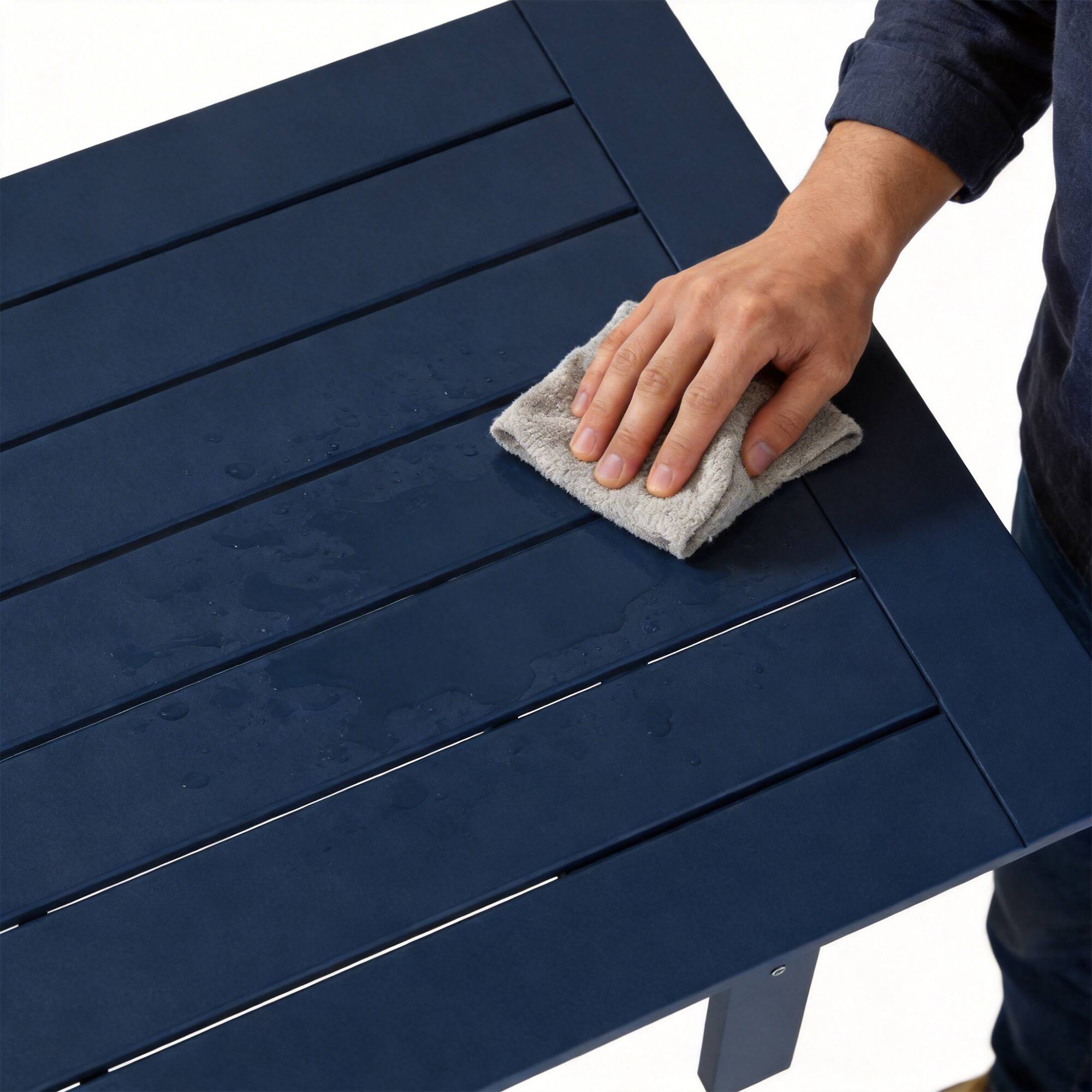 Alt View 10. Famapy - HDPE Outdoor Dining Table with Umbrella Hole & Cap-Solid Panel Patio Table for 8 People Weatherproof & Low Maintenance - Navy blue.