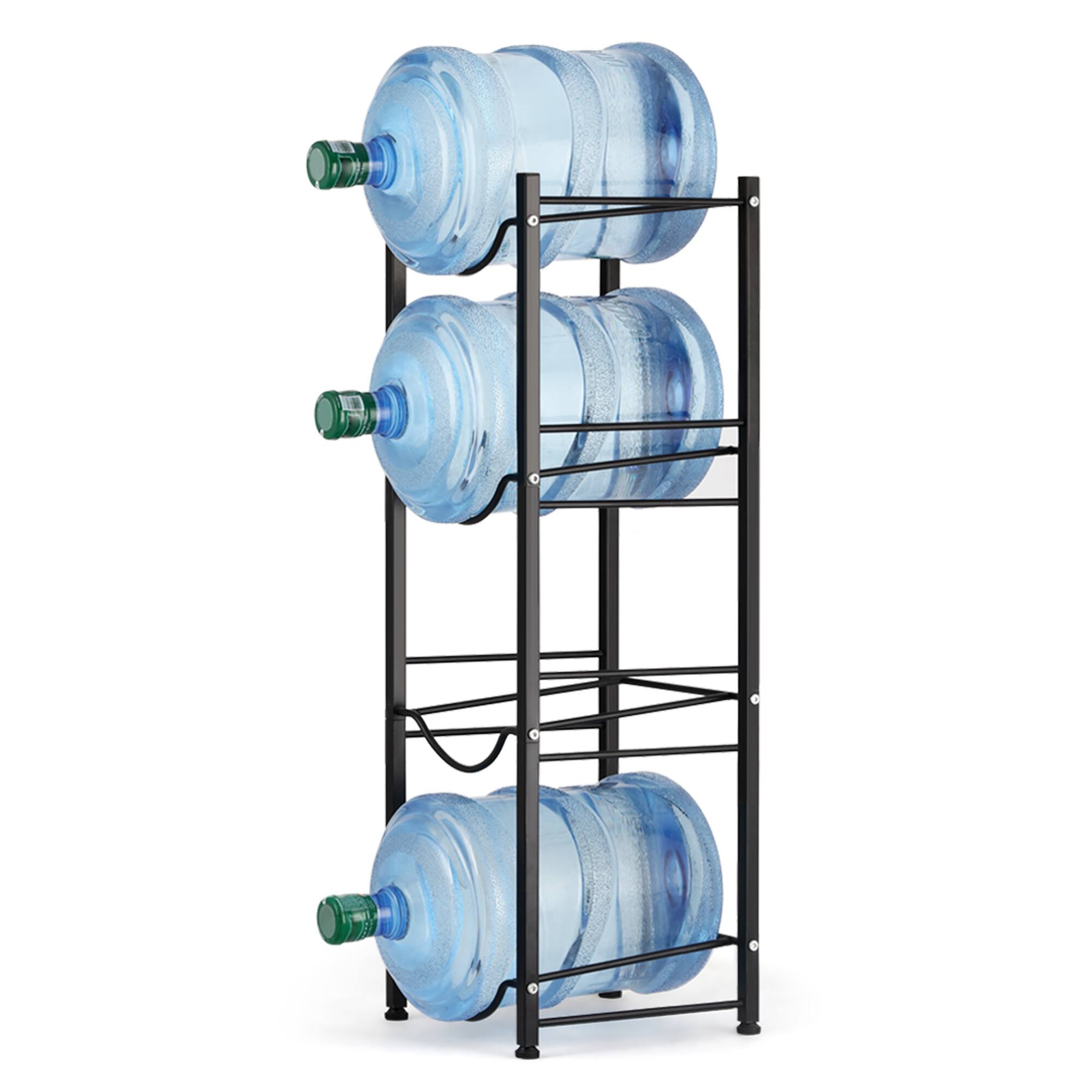 Alt View 1. Oumilen - Black 4-Tier Square Tube Water Bottle Rack, Heavy Duty 5 Gallon Water Jug Storage Holder with Adjustable Feet - Black.
