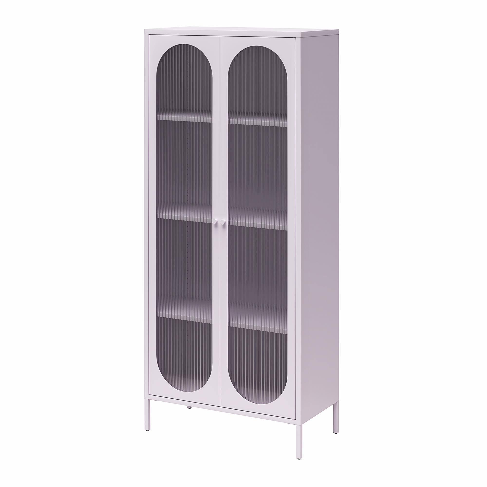 Left. Aukfa - Tall 2-Door Accent Cabinet - Fluted Glass Doors, 4 Shelves (3 Adjustable), 31.5"W x 72.8"H, Metal Frame - Purple.