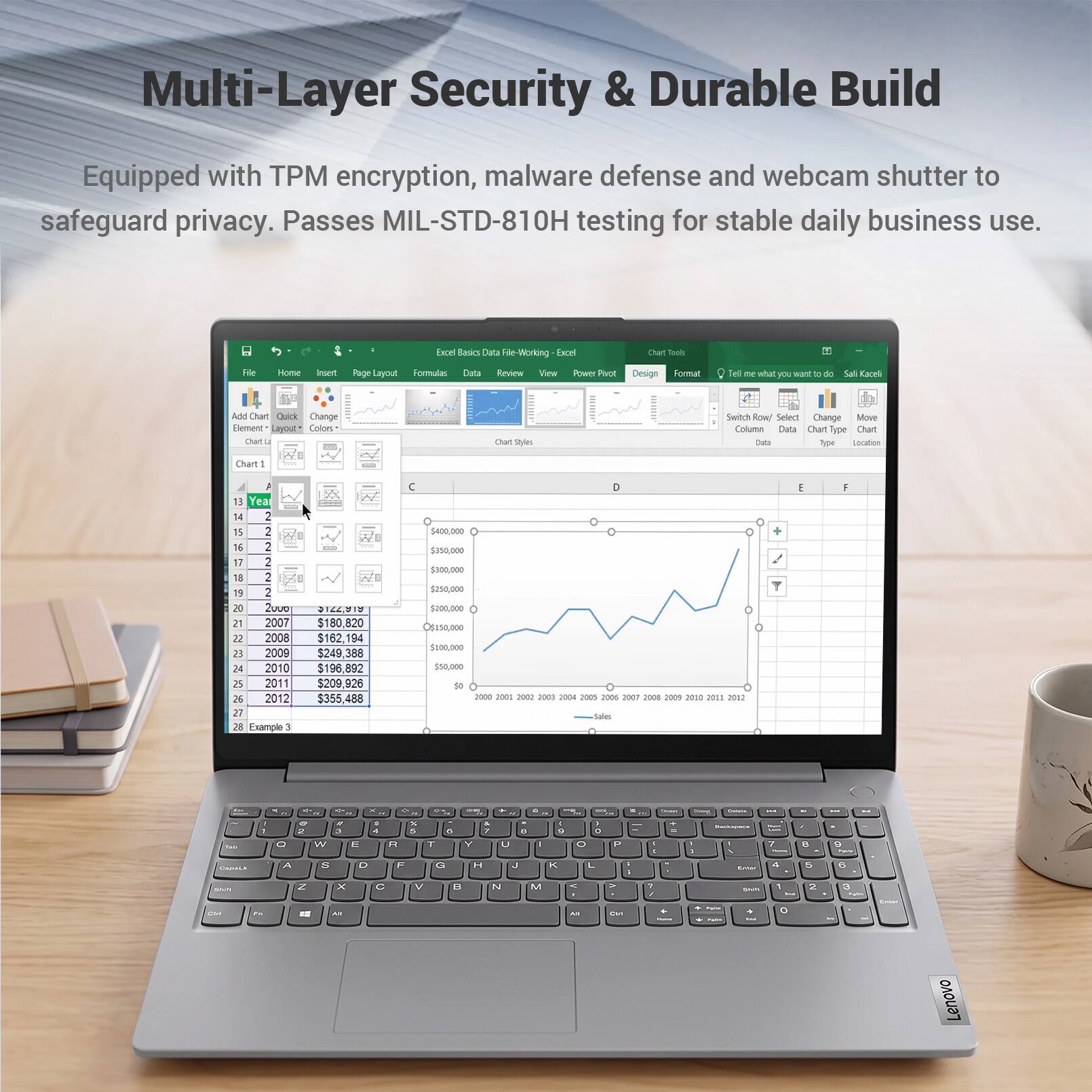 Multi-Layer Security & Durable Build  
Equipped with TPM encryption, malware defense and webcam shutter to safeguard privacy. Passes MIL-STD-810H testing for stable daily business use.