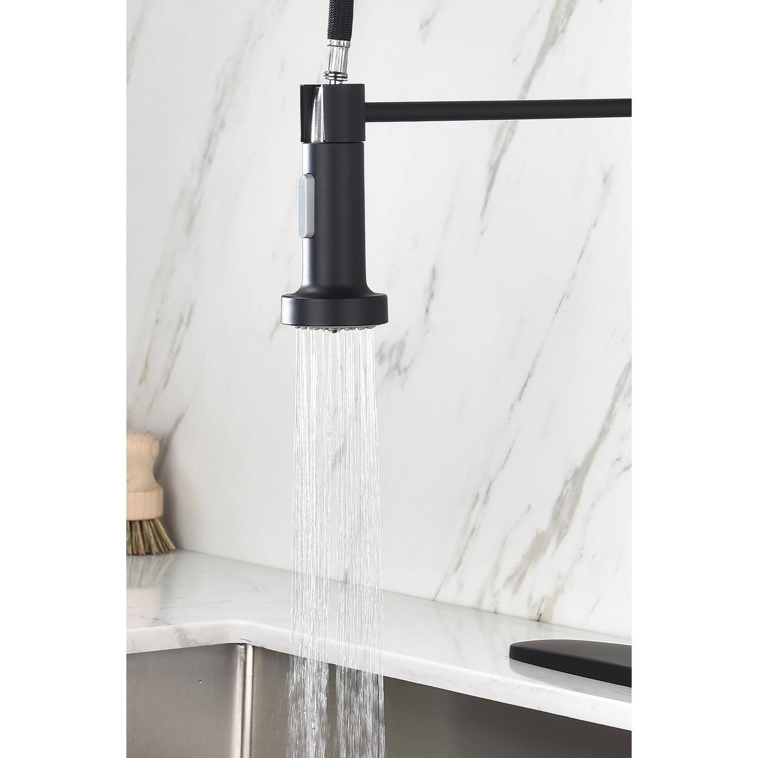 Alt View 7. Siljoy - Pull down Single Handle Spring Kitchen Faucet - Matte Black.