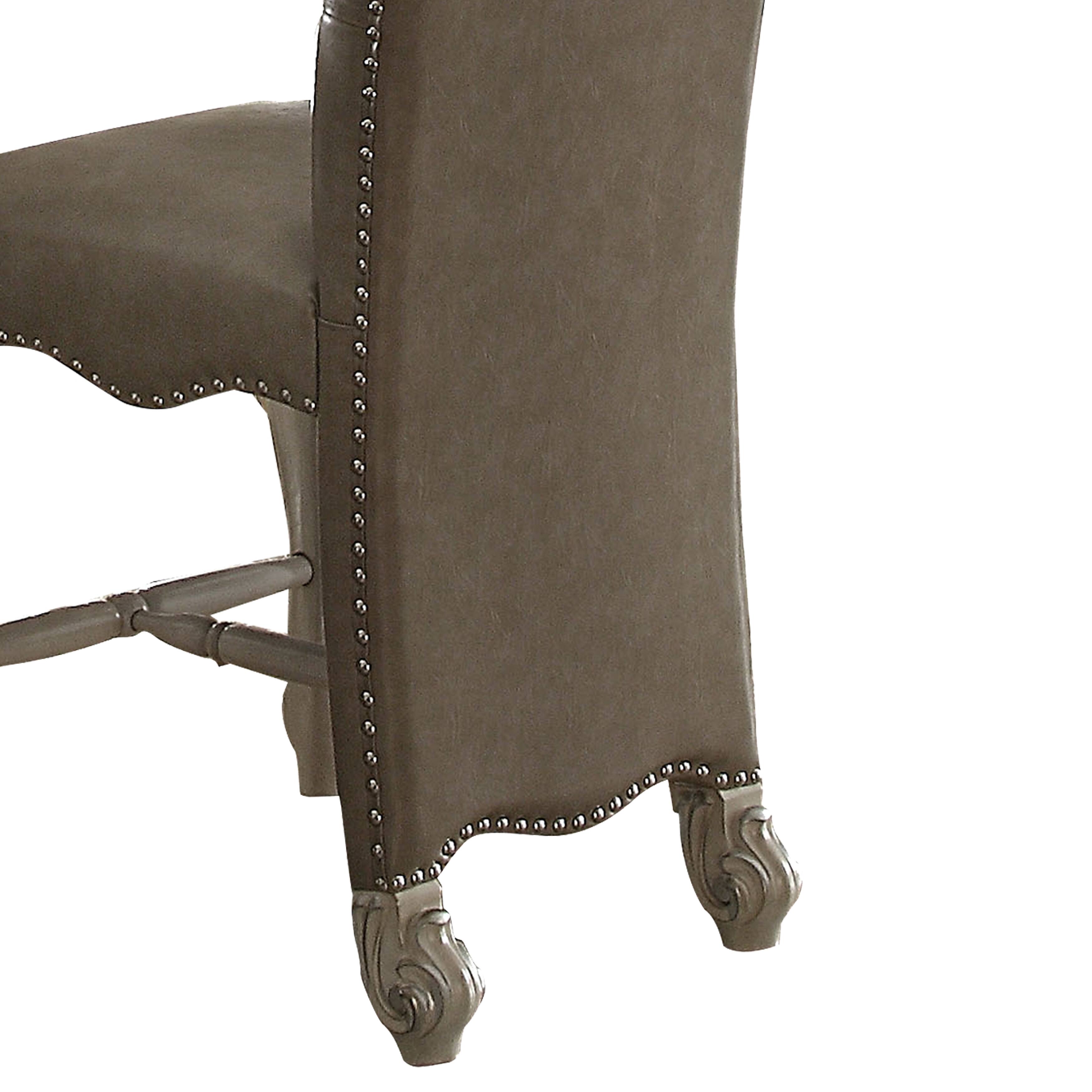 Alt View 2. Manhattan Lane - Faux Leather Upholstered Wooden Counter Height Chair with Nail head Trim, Set of Two - Gray and White.