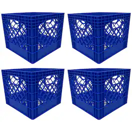 Mirapet - Milk Crate, Stackable Plastic Storage with Handles, 16 Qt, 4 Pack - Blue