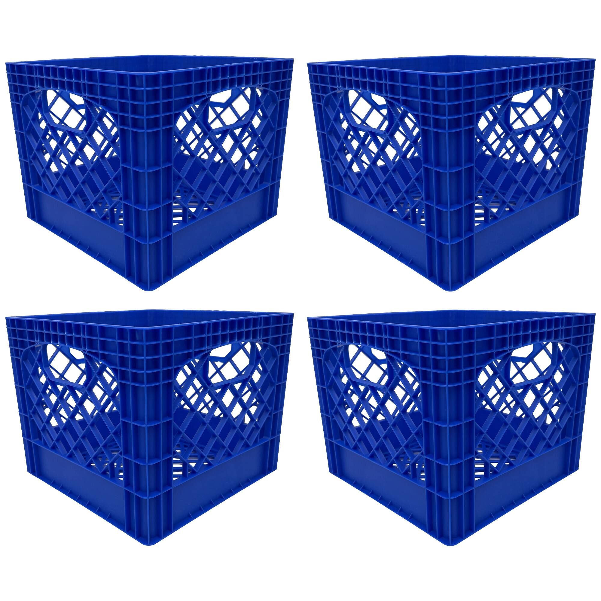 Front. Mirapet - Mirapet Milk Crate, Stackable Plastic Storage with Handles, 16 Qt, Blue, 4 Pack - Blue.