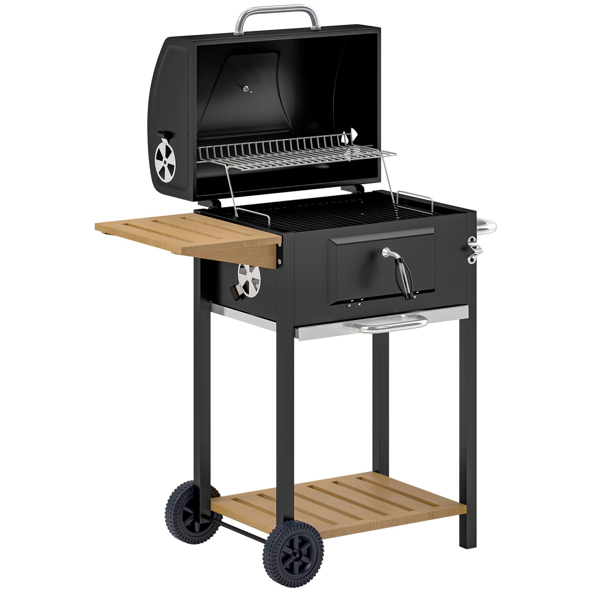 Alt View 1. GOODSILO - Outdoor Portable Charcoal BBQ Grill with Adjustable Height and Convenient Storage Features - Black.