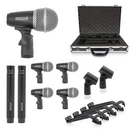 5 CORE - Drum Mic Kit 7 Pcs Kick Bass Tom Snare Dynamic Microphone Instrument Mics Set - Black