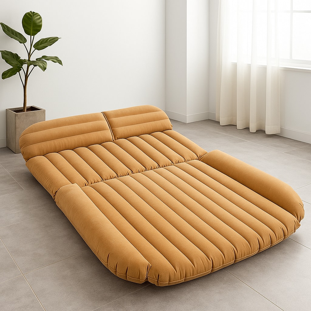 BreeBe - Portable Inflatable Car Backseat Sleeping Mattress with Air Pump for SUV Camping and Road Trips - Camel