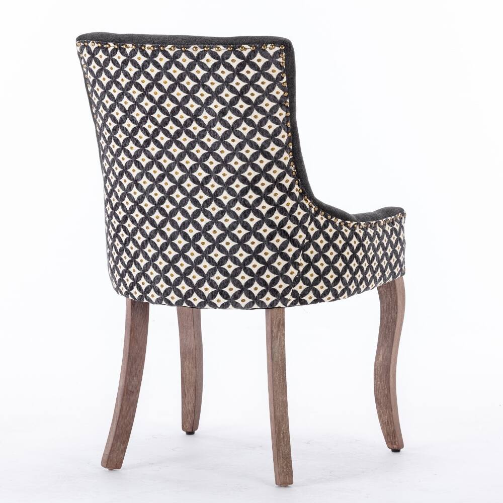 Alt View 2. Loheer - Loheer Fabric Dining Chairs Set of 2 Charcoal Black Solid Wood Mid-Century Upholstered Side Chairs with Nailhead Trim - Charcoal Black.