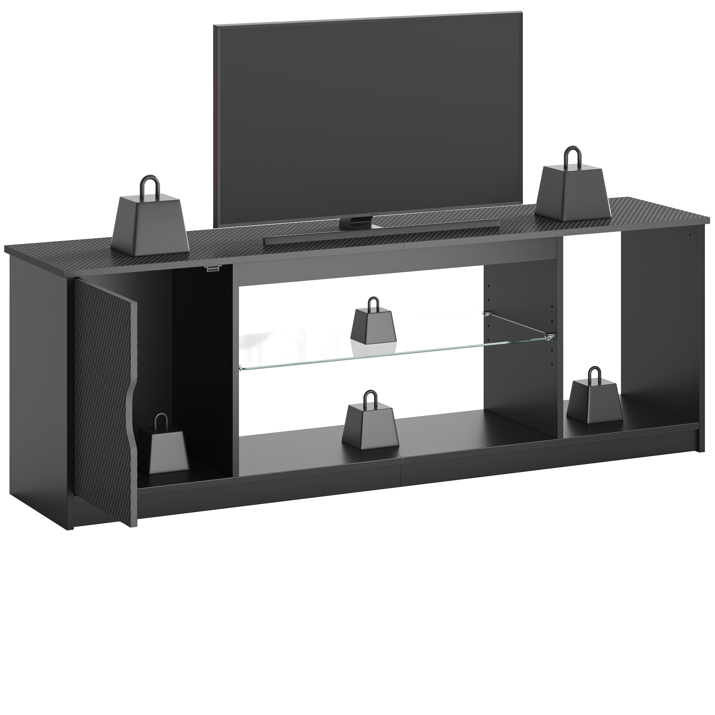 Alt View 4. Bestier - Fits up to 65" TVs Gaming Entertainment Center with Adjustable Shelves for PS5 57"TV Stand - Black carbon fiber.