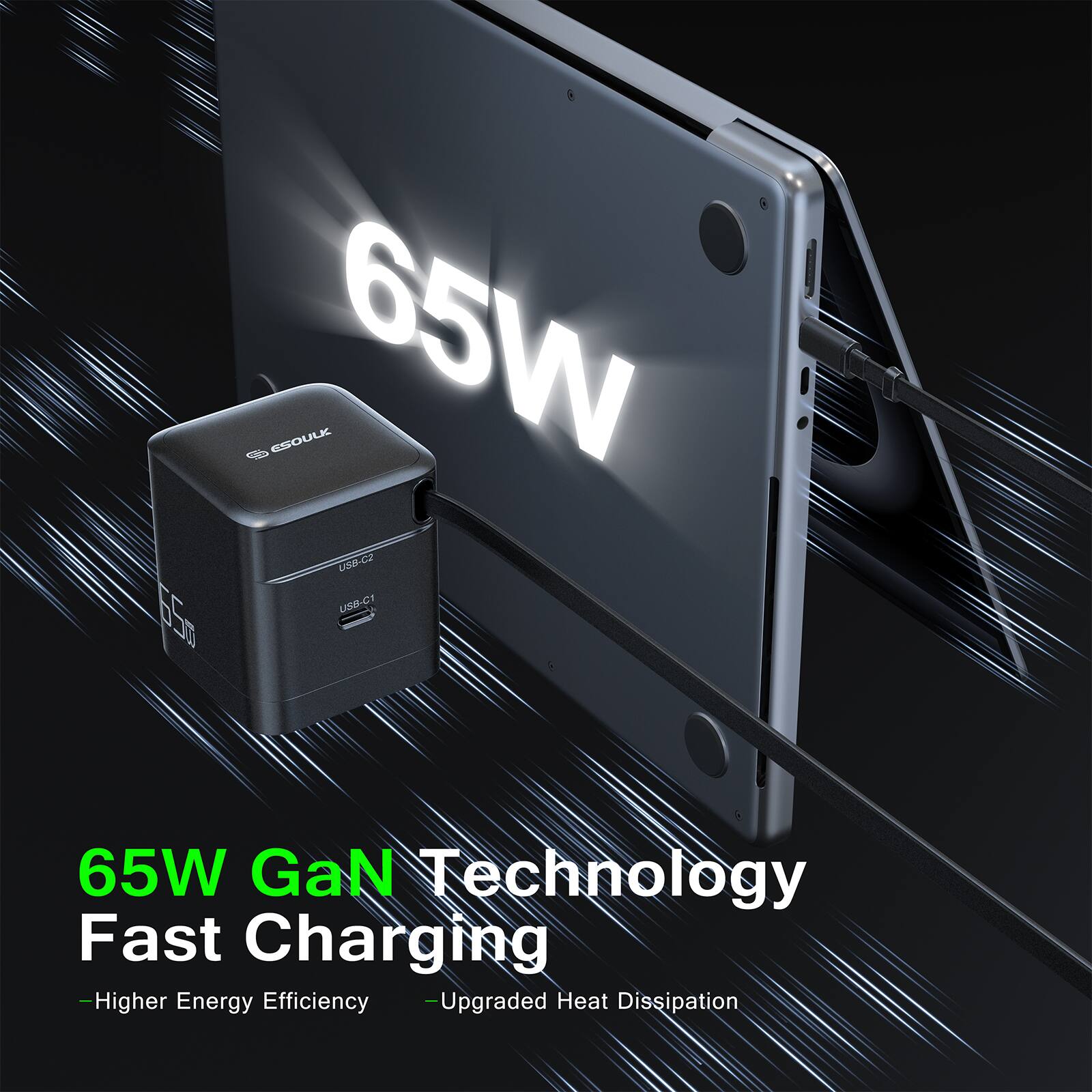 ESOULK 65W UBC7 LIS-C 5 65W GaN Technology Fast Charging - Higher Energy Efficiency Upgraded Heat Dissipation