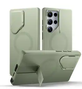 SURITCH - Phone Case for Samsung Galaxy S24 Ultra, Magnetic Shockproof Protective Cover with Camera Cover & Adjustable Kickstand - Khaki Green
