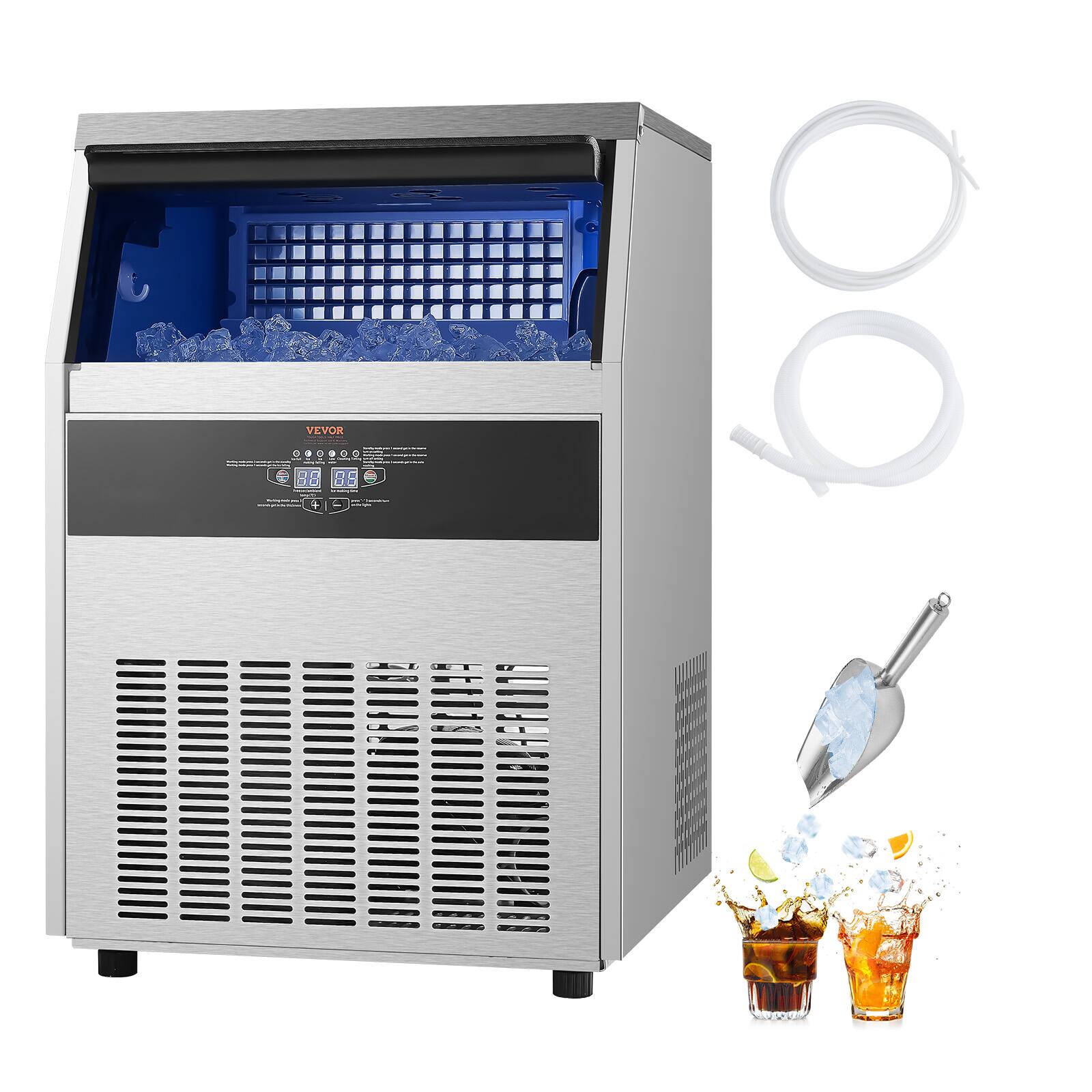 Alt View 5. VEVOR - 265lbs/24H Commercial Ice Maker,108 Ice Cubes in 15 Minutes,with 66lbs Large Storage Capacity for Bar Office Restaurant - Sliver.