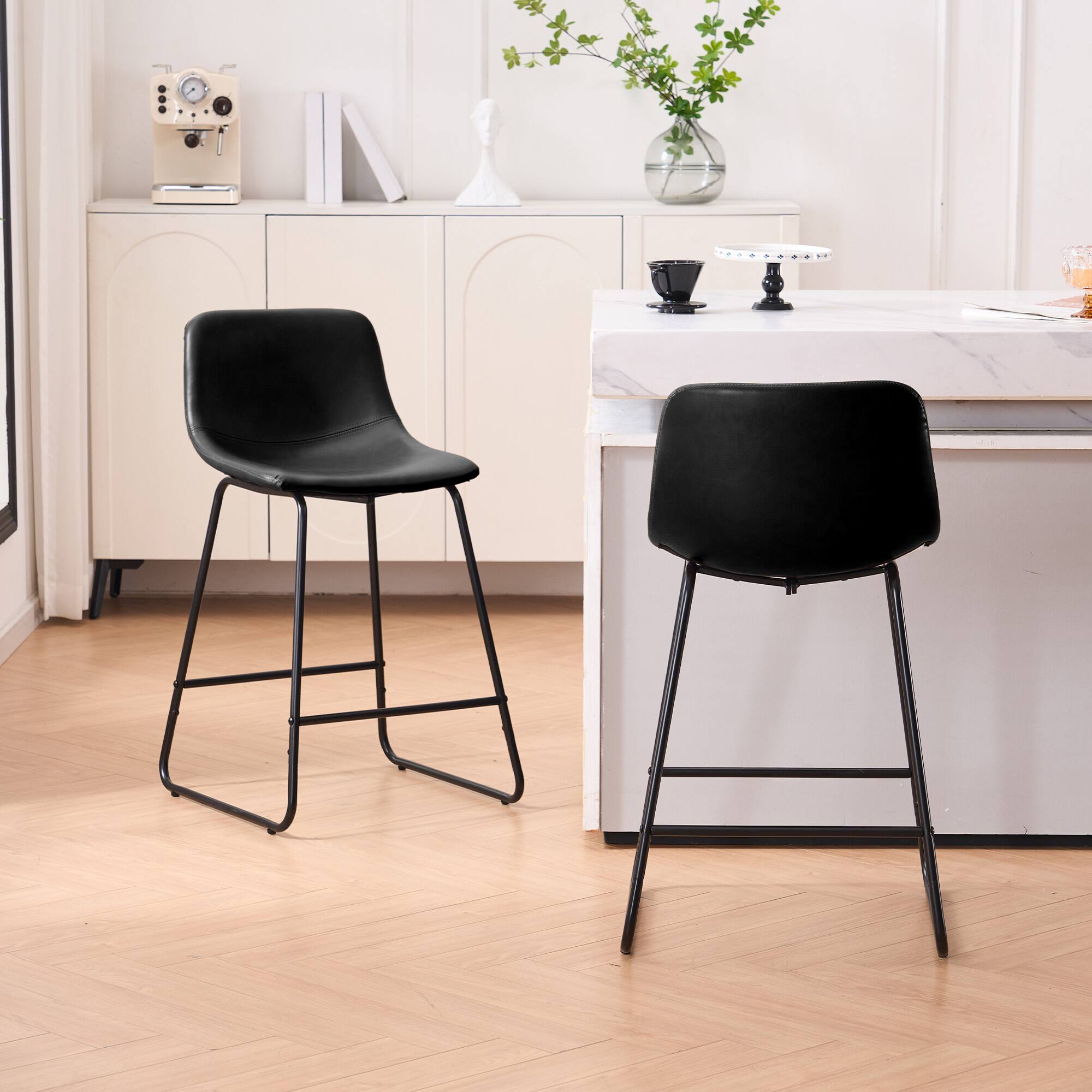 Angle. FERPIT - FERPIT Bar Stools Set of 2 Faux Leather Counter Height Bar Stools with Back, Black, 30" - Black.