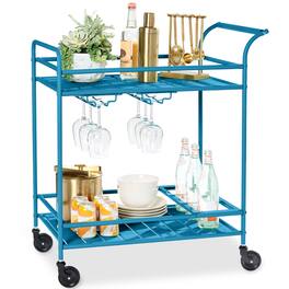 Best Choice Products - 2-Tier Rolling Bar Cart Indoor/Outdoor w/ Storage Shelves, Wine Rack, Lockable Wheels - Peacock