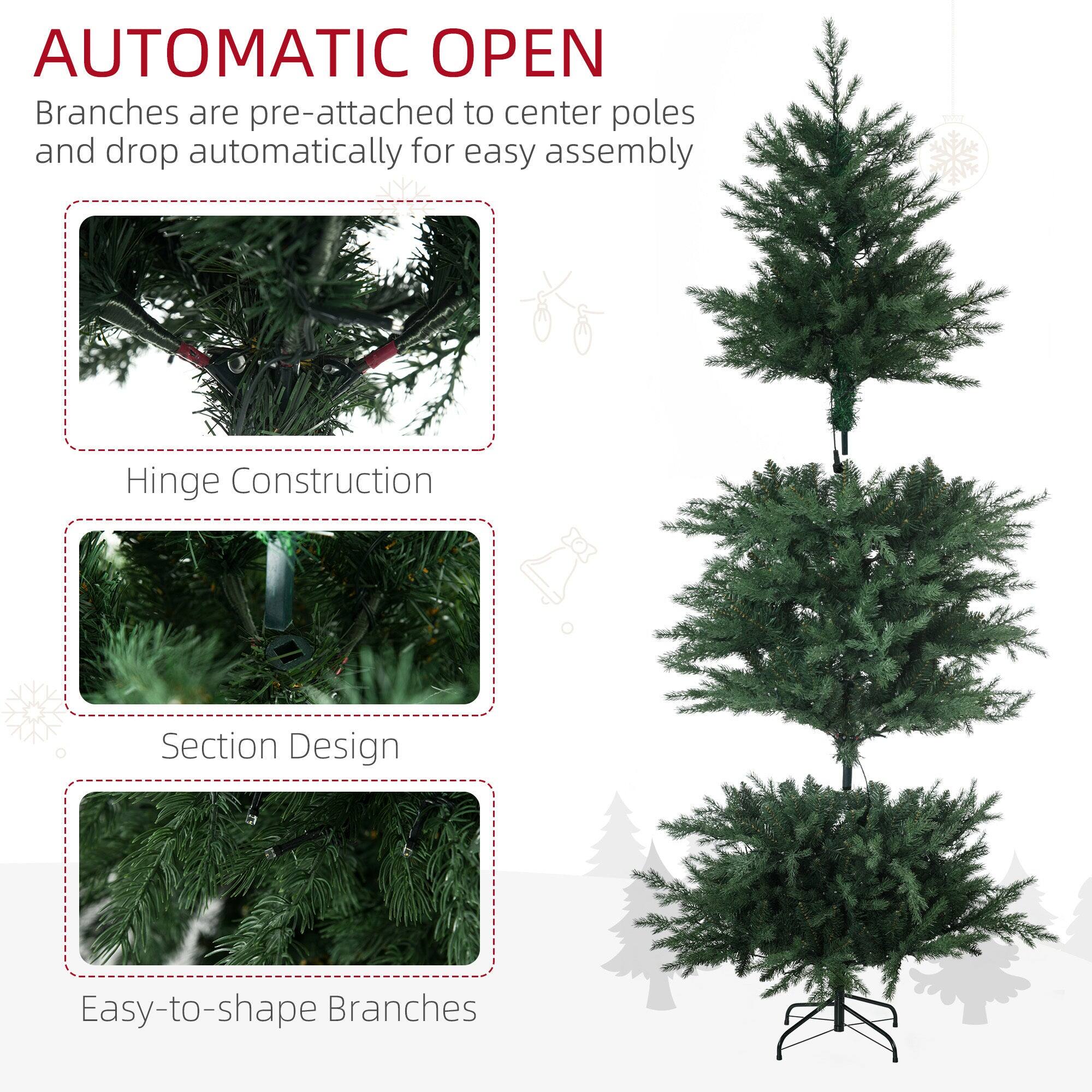 AUTOMATIC OPEN  
Branches are pre-attached to center poles and drop automatically for easy assembly  

Hinge Construction  

Section Design  

Easy-to-shape Branches
