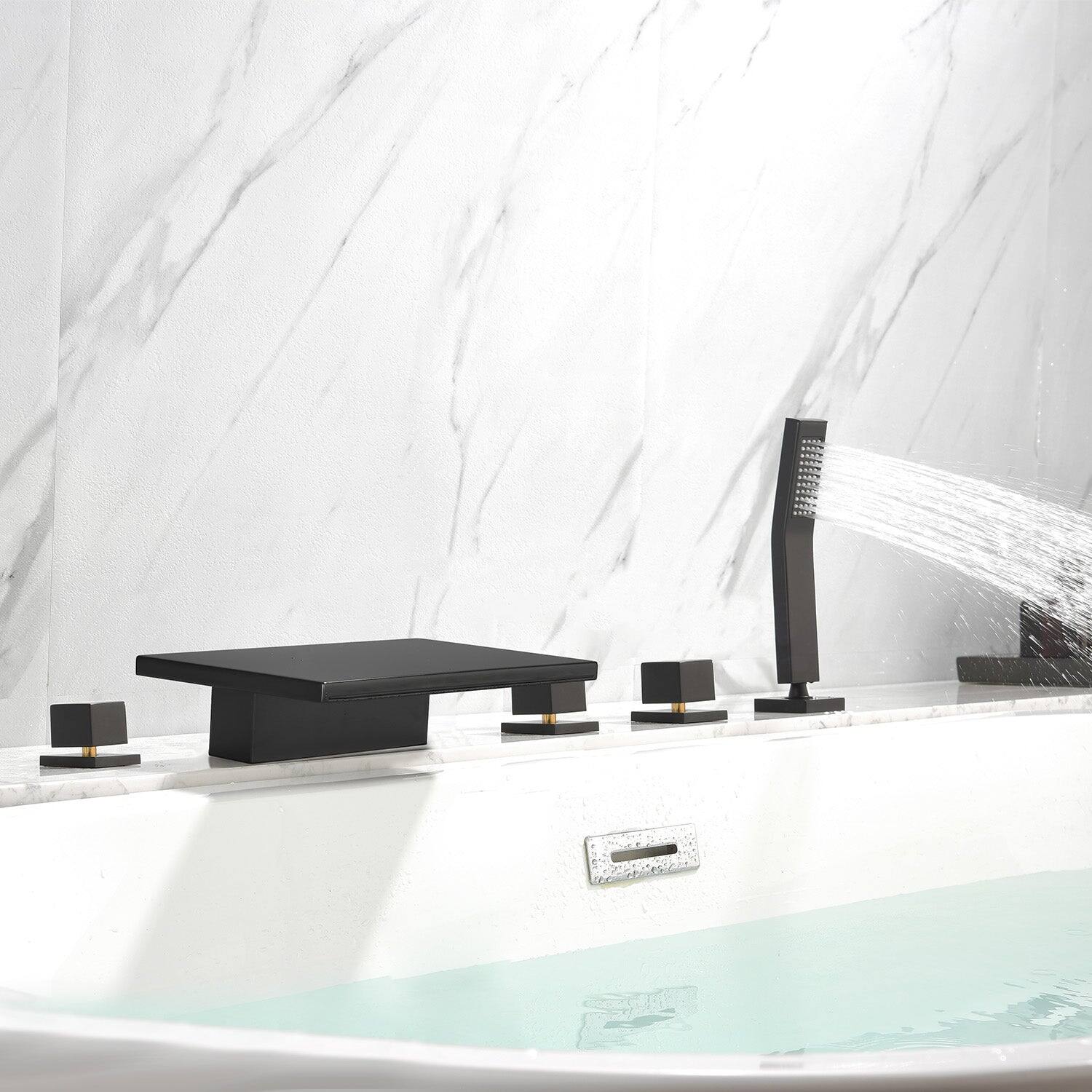 Alt View 2. Boyel Living - Black Five-Hole Waterfall Bath Faucet with Handheld Shower SUS304 Material cUPC Certified - Matte Black.