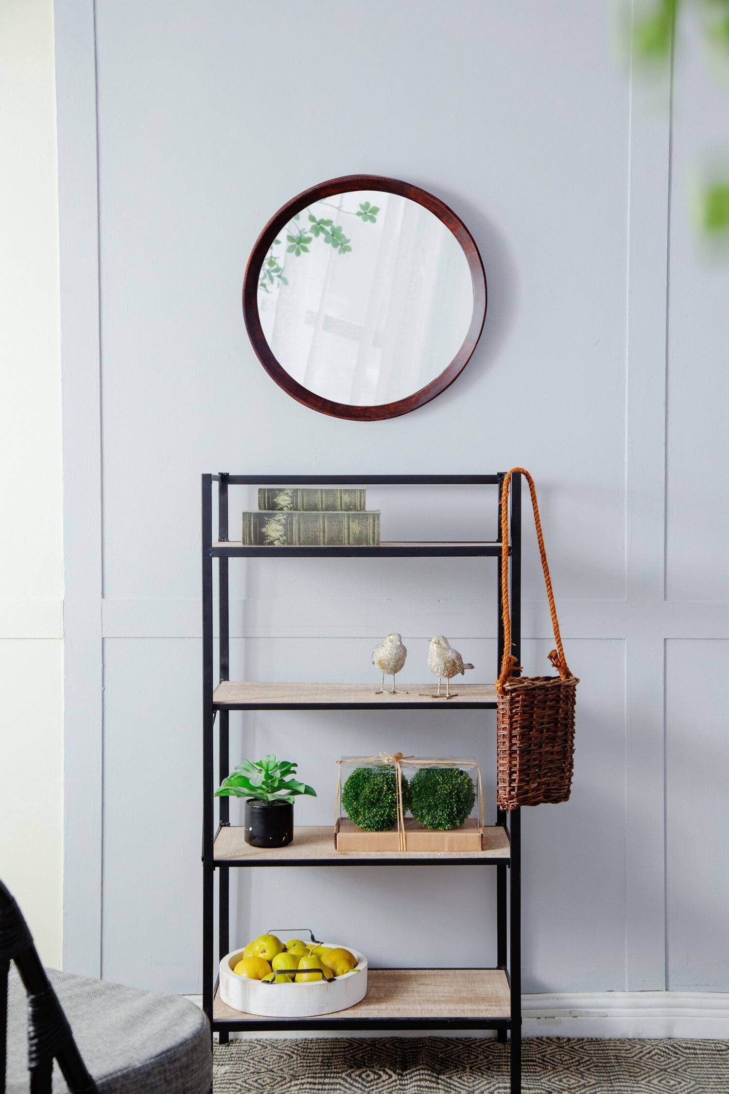 Alt View 4. BreeBe - 20x1.5 Transitional Mango Wood Wall Mirror Solid Wood Frame for Bathroom Entryway Console or Leaning Wall Decor - Dark Brown.