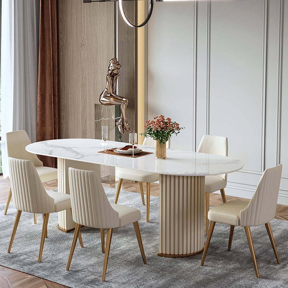 Alt View 4. POVISON - Modern Luxury Upholstered Dining Chairs Set of 2, Leather Dinning Chairs, Beige Dining Chairs with Gold Legs - Beige.