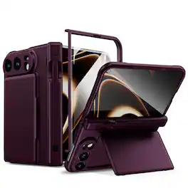 Dteck - Case for Apple iPhone Duo with Hinge Protection,Rugged Card Holder Cover,Bulit in Screen Protector+Stylus Slot+Pen - Winered