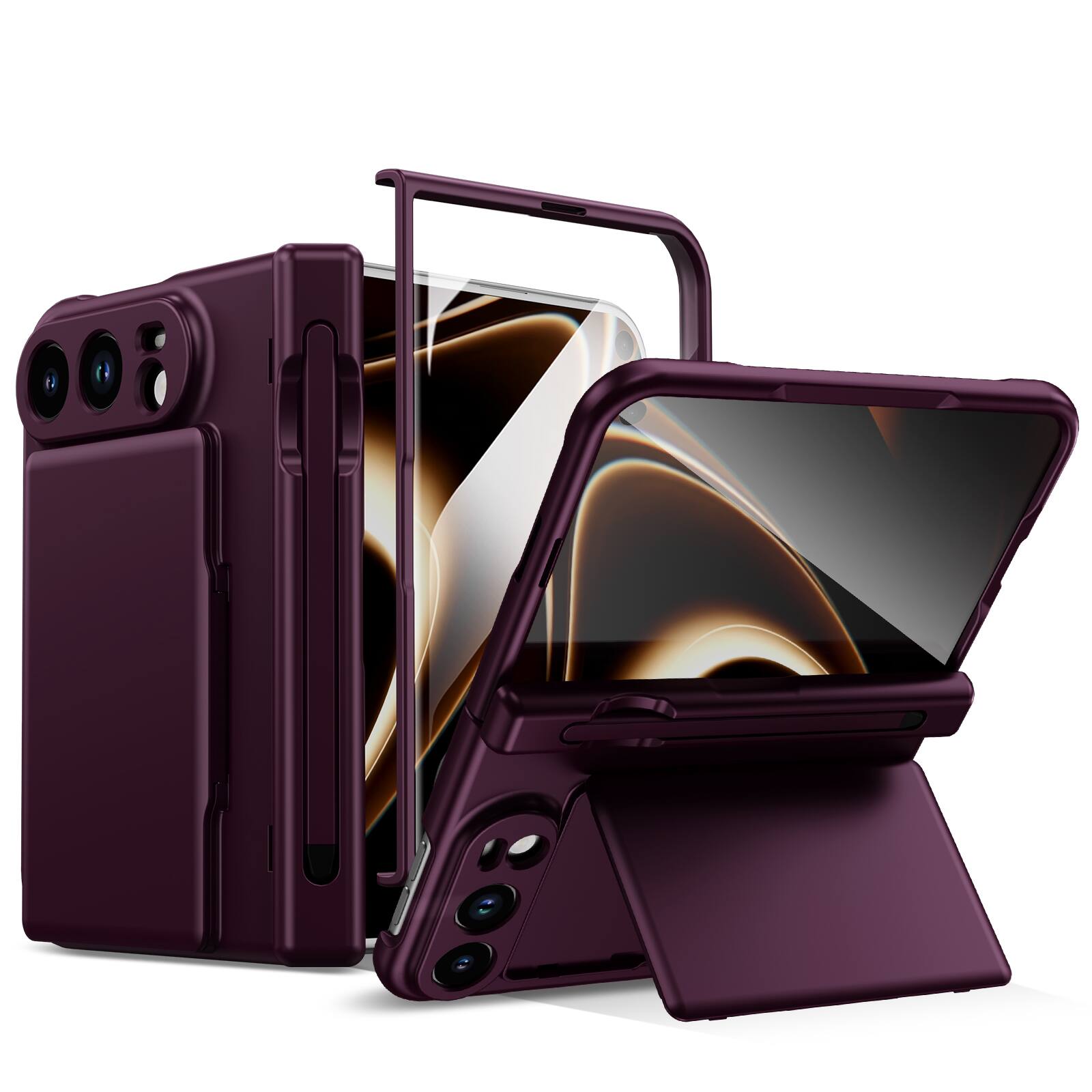 Dteck - Case for Apple iPhone Duo with Hinge Protection,Rugged Card Holder Cover,Bulit in Screen Protector+Stylus Slot+Pen - Winered