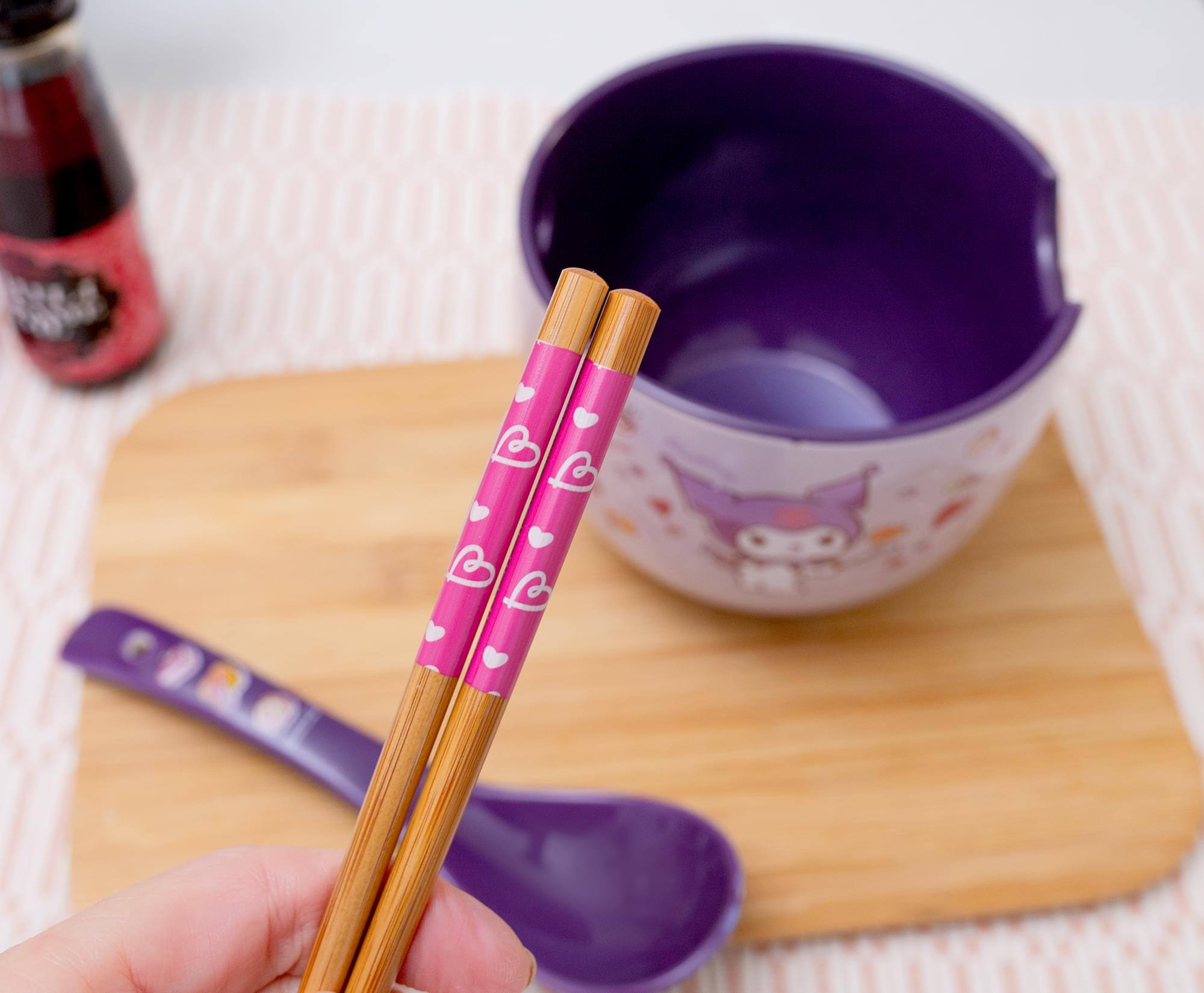 Alt View 3. Silver Buffalo - Sanrio Kuromi 20-Ounce Ramen Bowl With Chopsticks and Spoon - Purple.