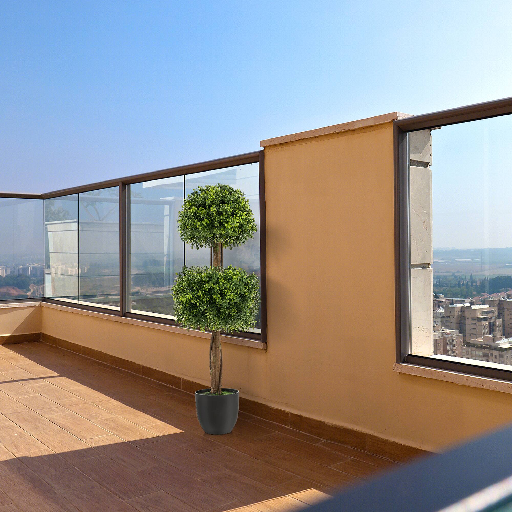 Alt View 3. Gymax - Gymax 2-Pack 40'' Artificial Boxwood Topiary Ball Tree Faux Plant for Decoration - Green, Black.