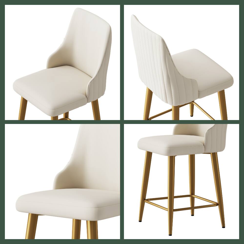 Alt View 2. POVISON - 24" Modern Upholstered Counter Height Bar Stools Set of 2, Counter Stools for Breakfast Nook, Beige & Golden - Beige & Gold PU Leather.