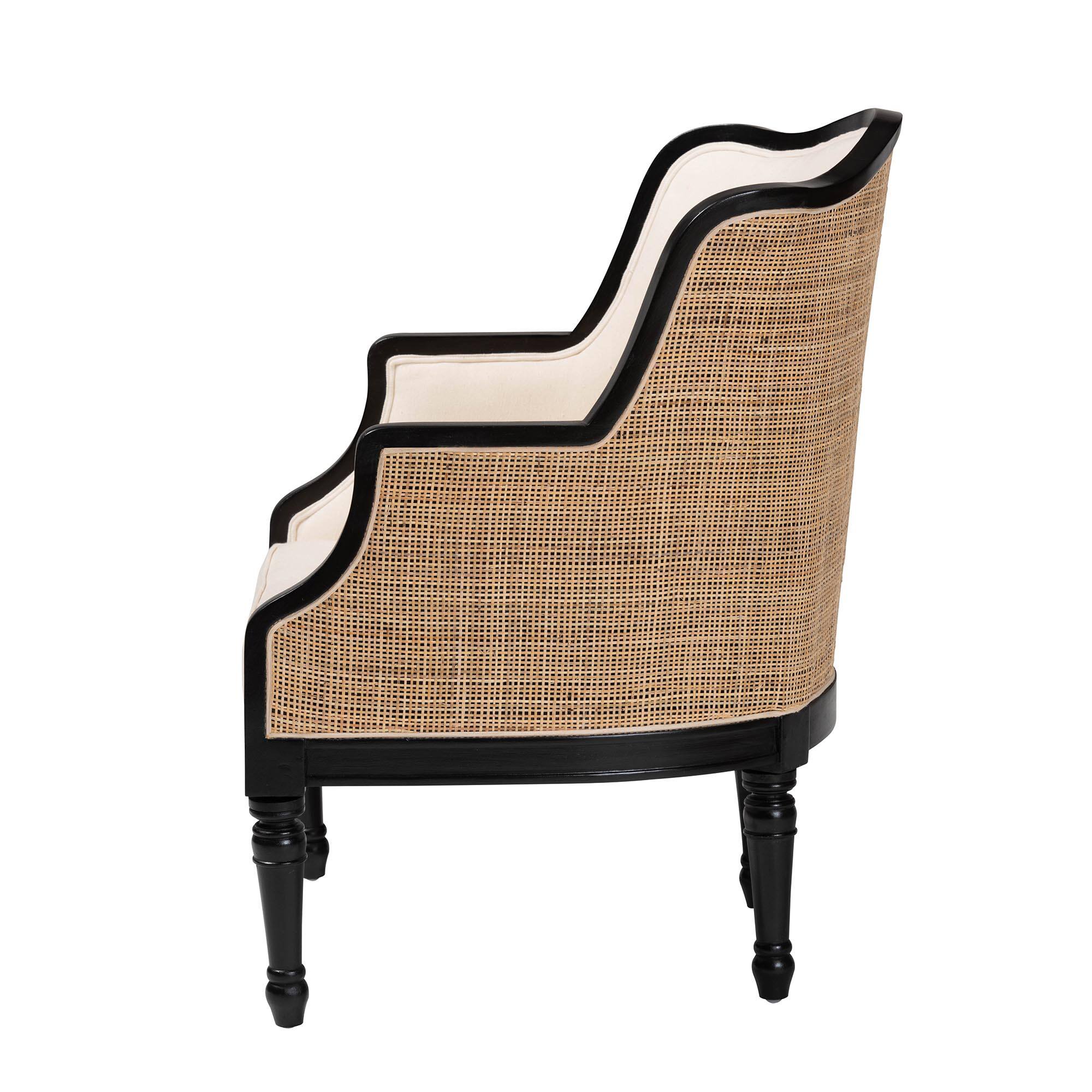 Left. bali & pari - Elizette Traditional French Fabric and Finished Wood Accent Chair - Beige/Black.