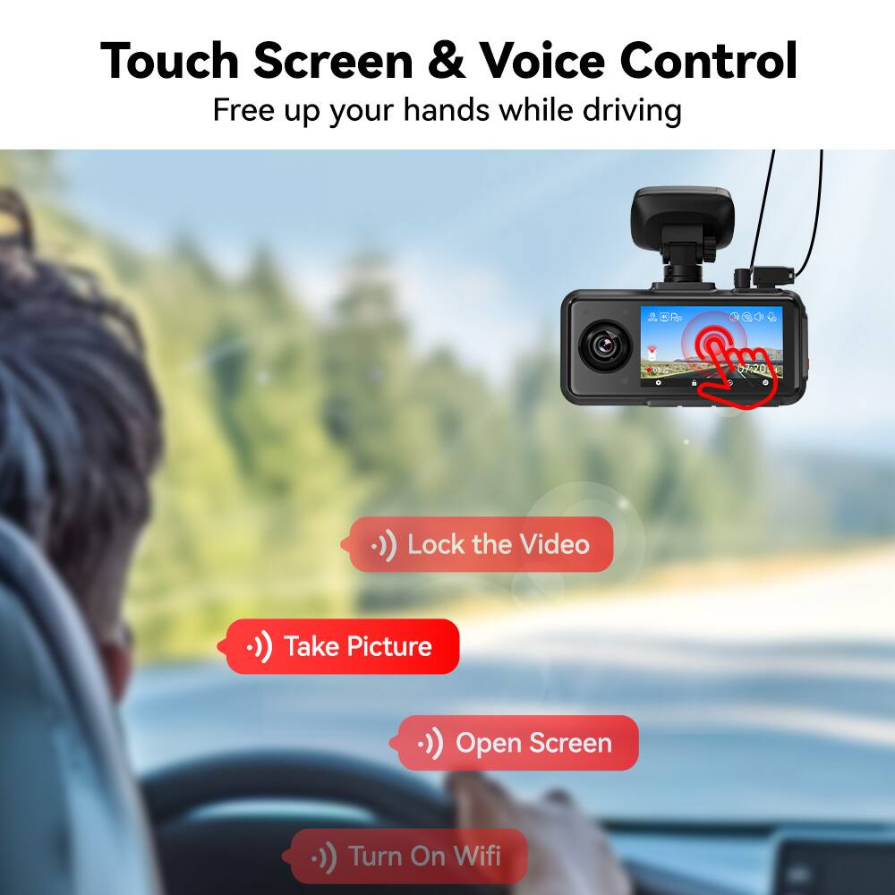 Touch Screen & Voice Control, Free up your hands while driving, Lock the Video, Take Picture, Open Screen, Turn On Wifi