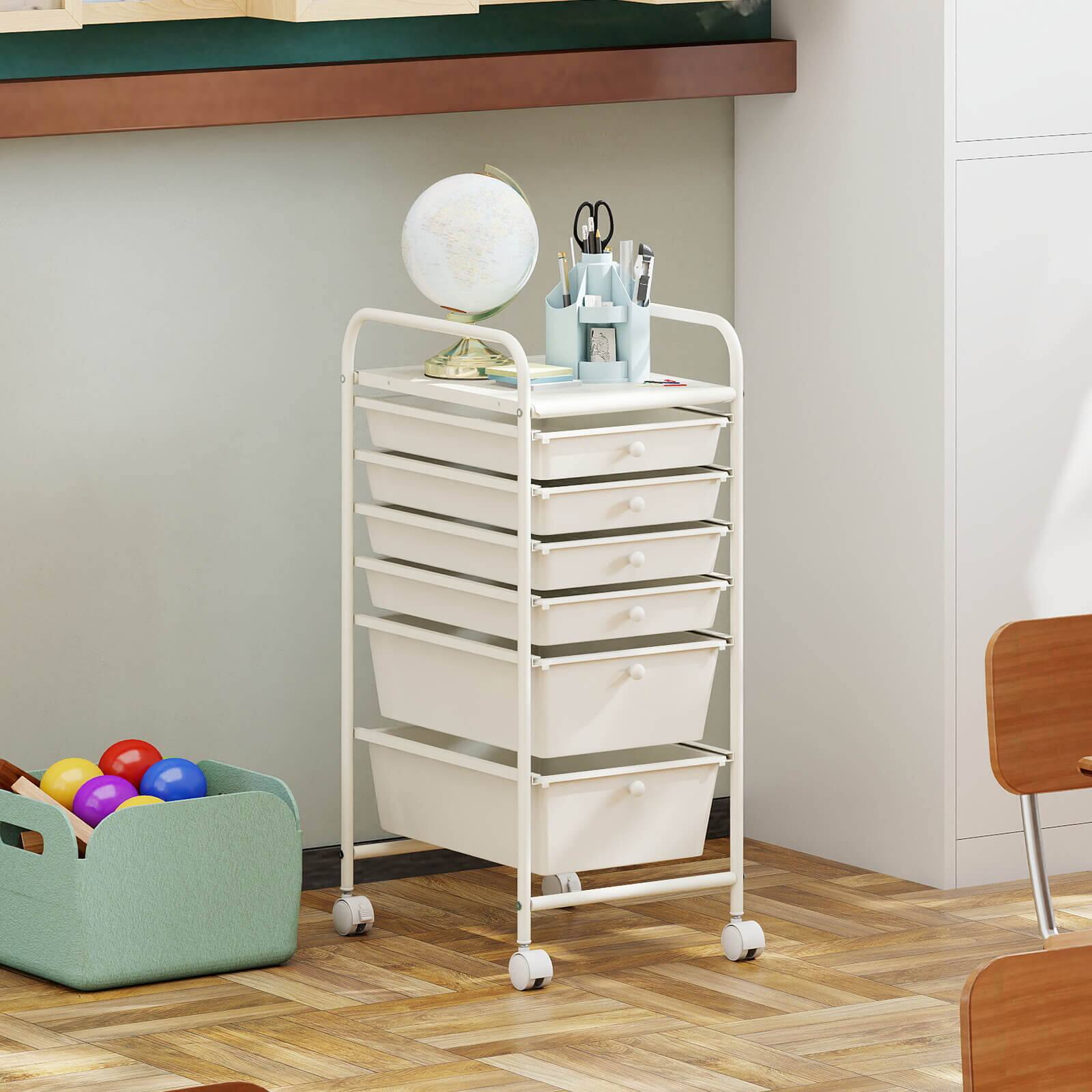 Alt View 3. Costway - Costway 6 Drawer Rolling Storage Cart Scrapbook Paper Office Organizer Macaron - White.