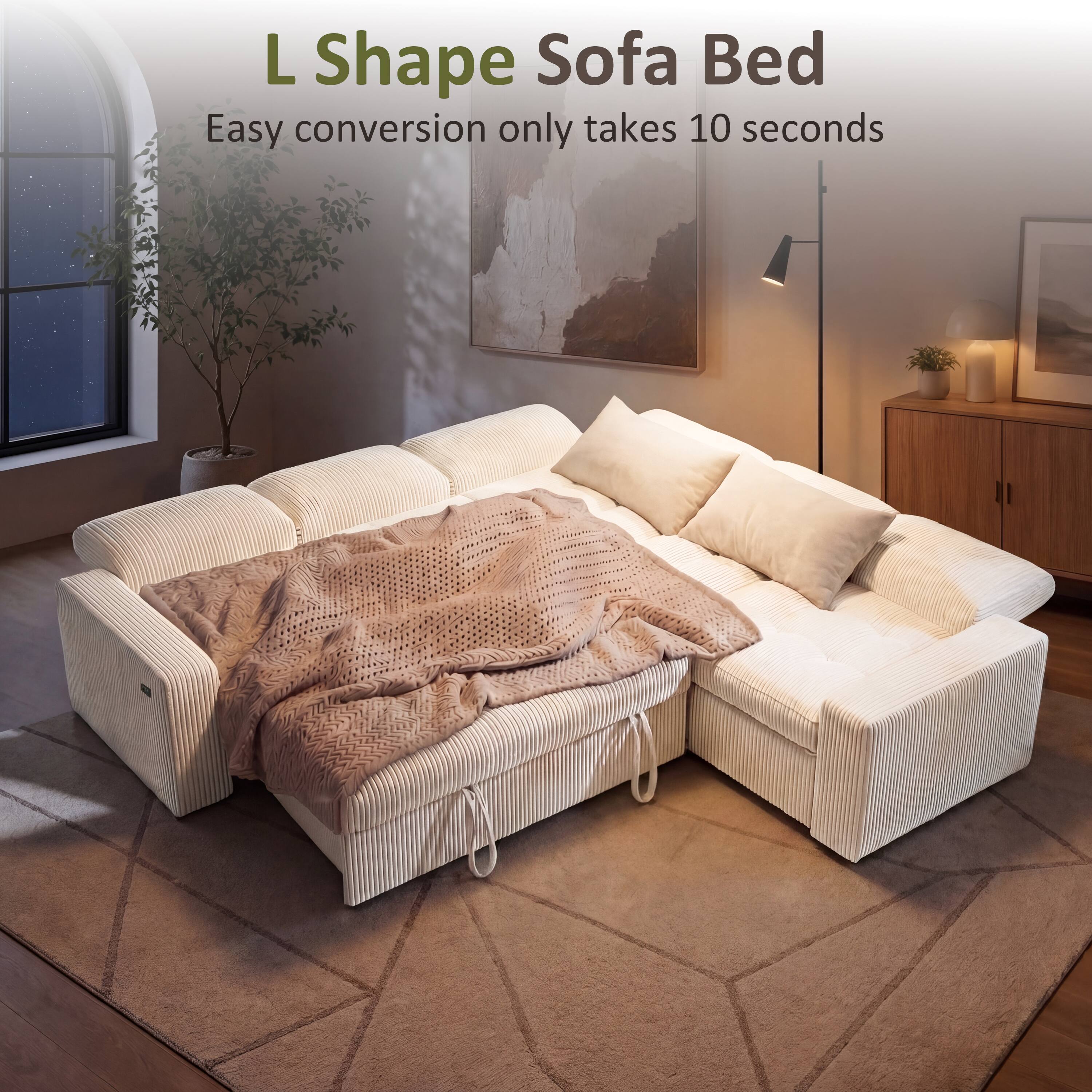 L Shape Sofa Bed  
Easy conversion only takes 10 seconds