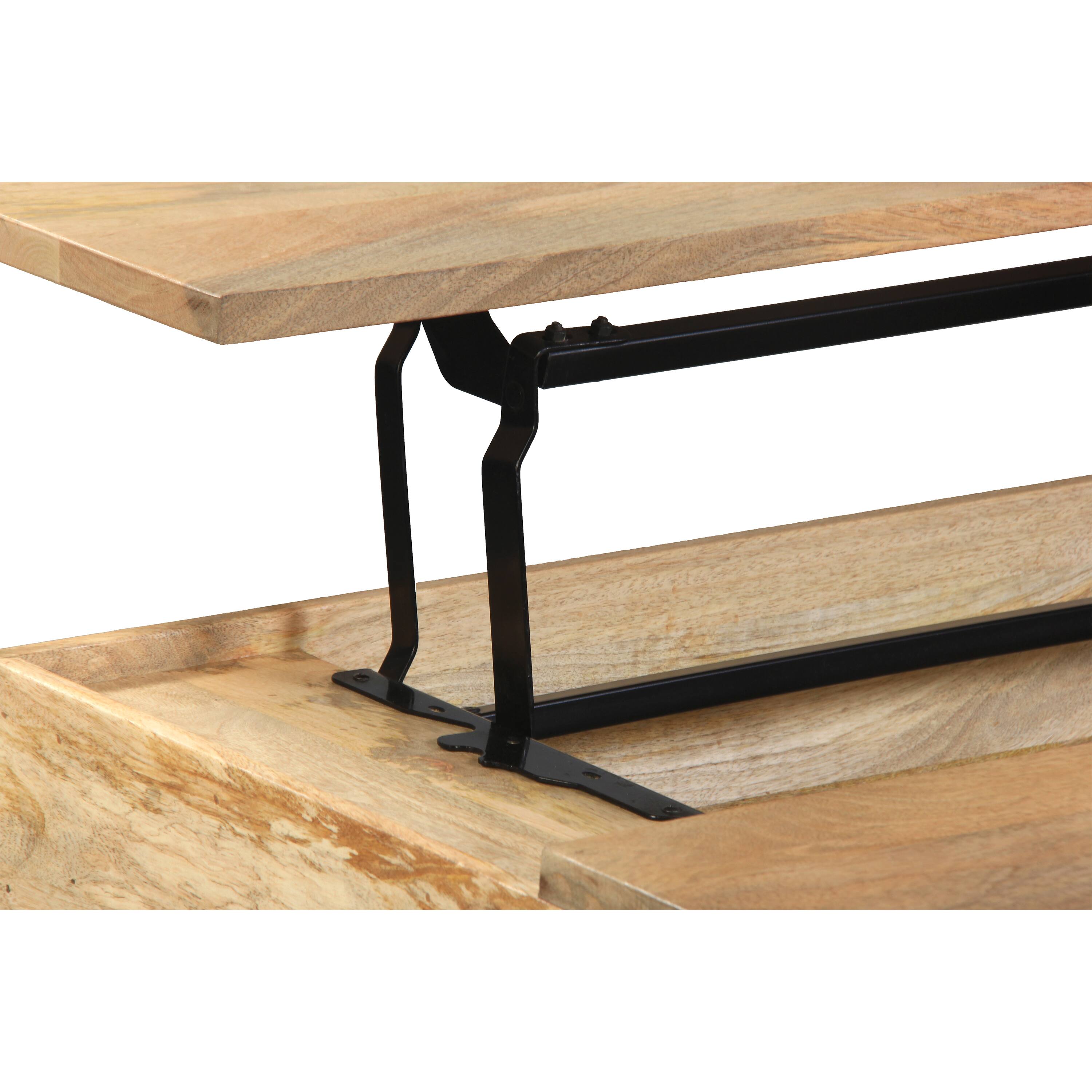 Alt View 4. Manhattan Lane - Audrey 45 Inch Handcrafted Mango Wood Coffee Table, Lift Top, Grain Details - Brown, Black.