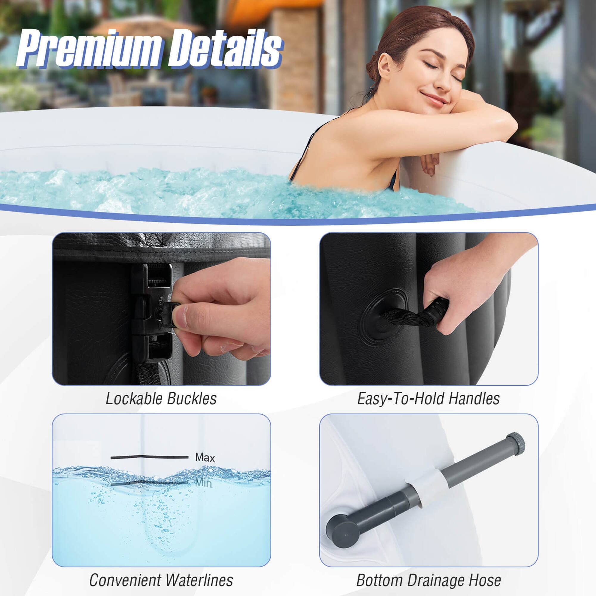 Premium Details: Lockable Buckles, Easy-To-Hold Handles, Max, Min, Convenient Waterlines, Bottom Drainage Hose