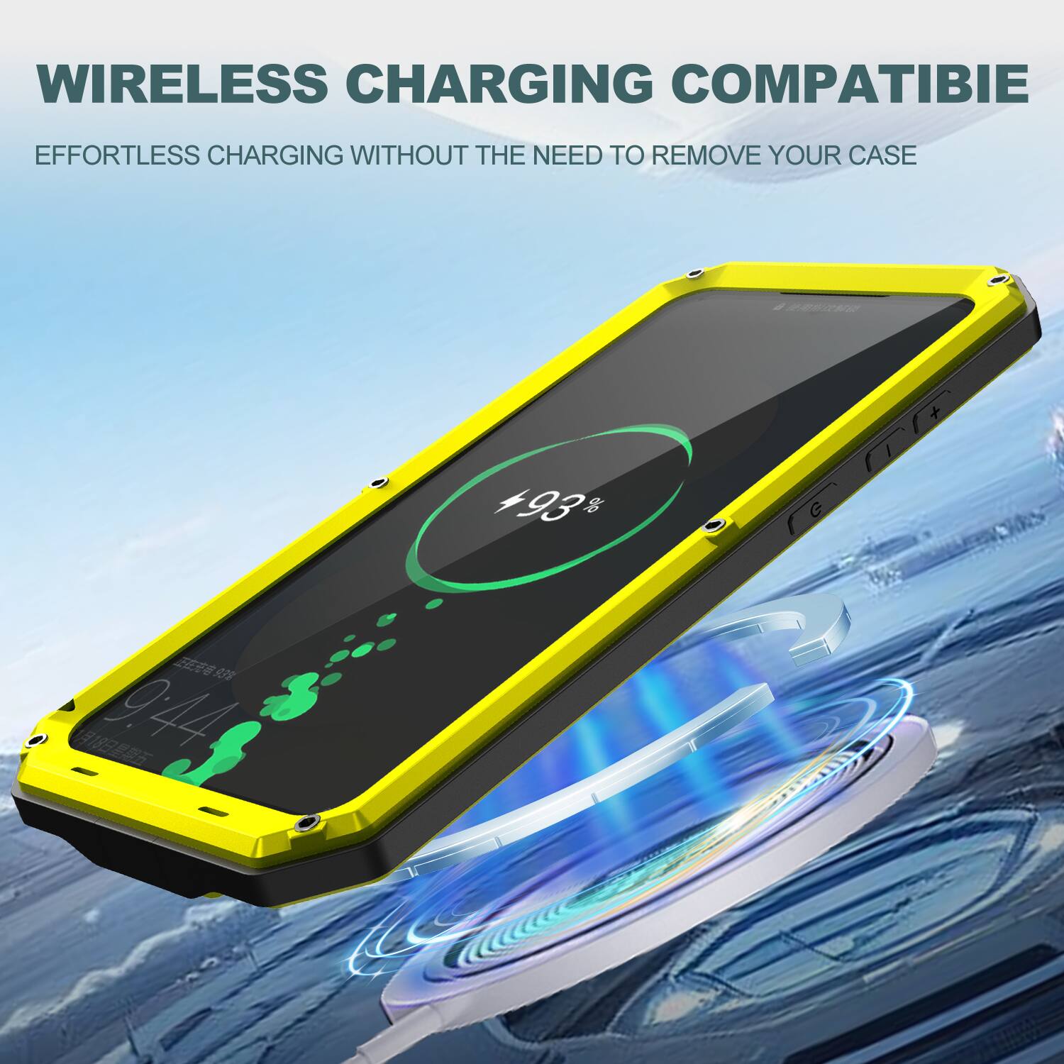 WIRELESS CHARGING COMPATIBLE  
EFFORTLESS CHARGING WITHOUT THE NEED TO REMOVE YOUR CASE  

93%  
9:44