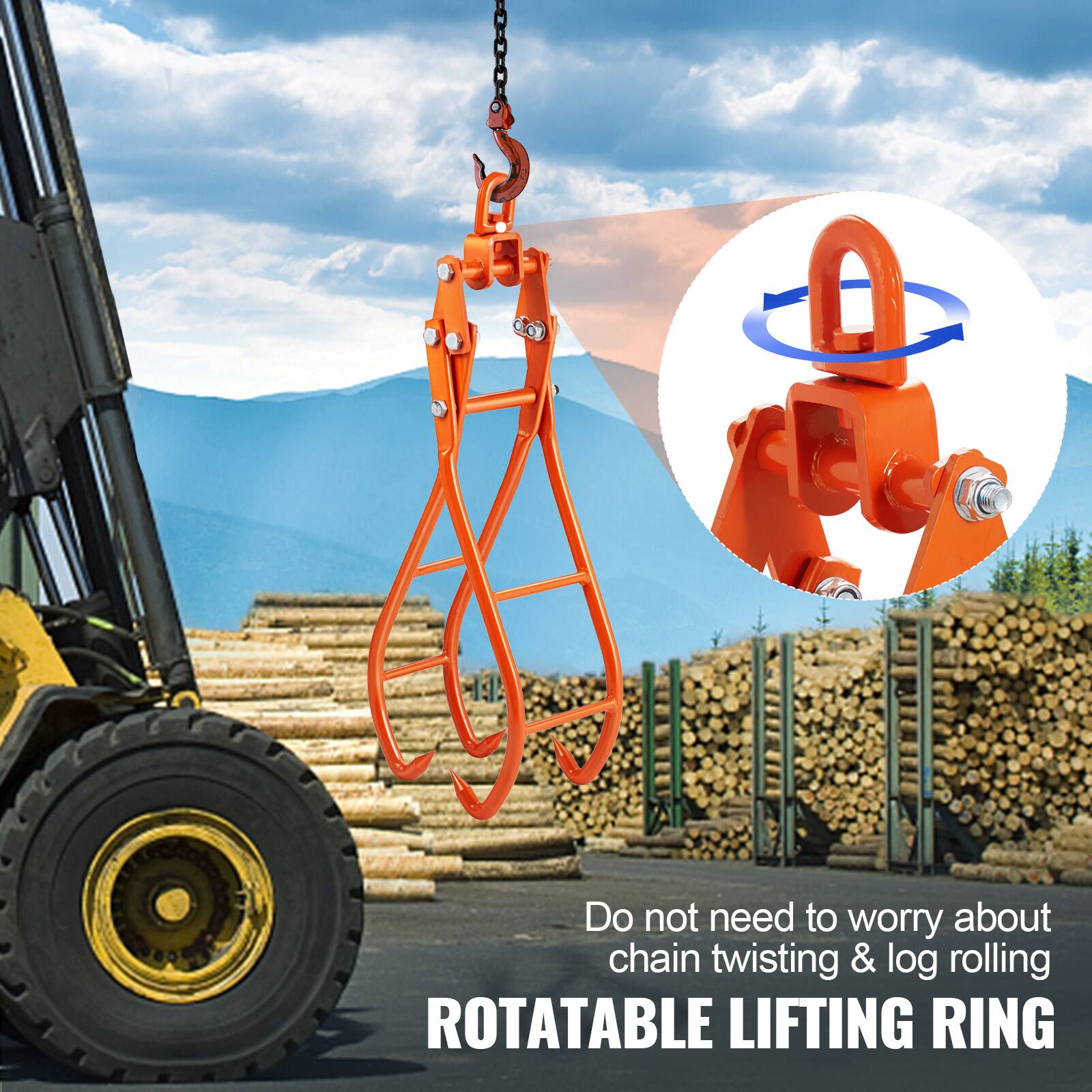 Do not need to worry about chain twisting & log rolling  
ROTATABLE LIFTING RING