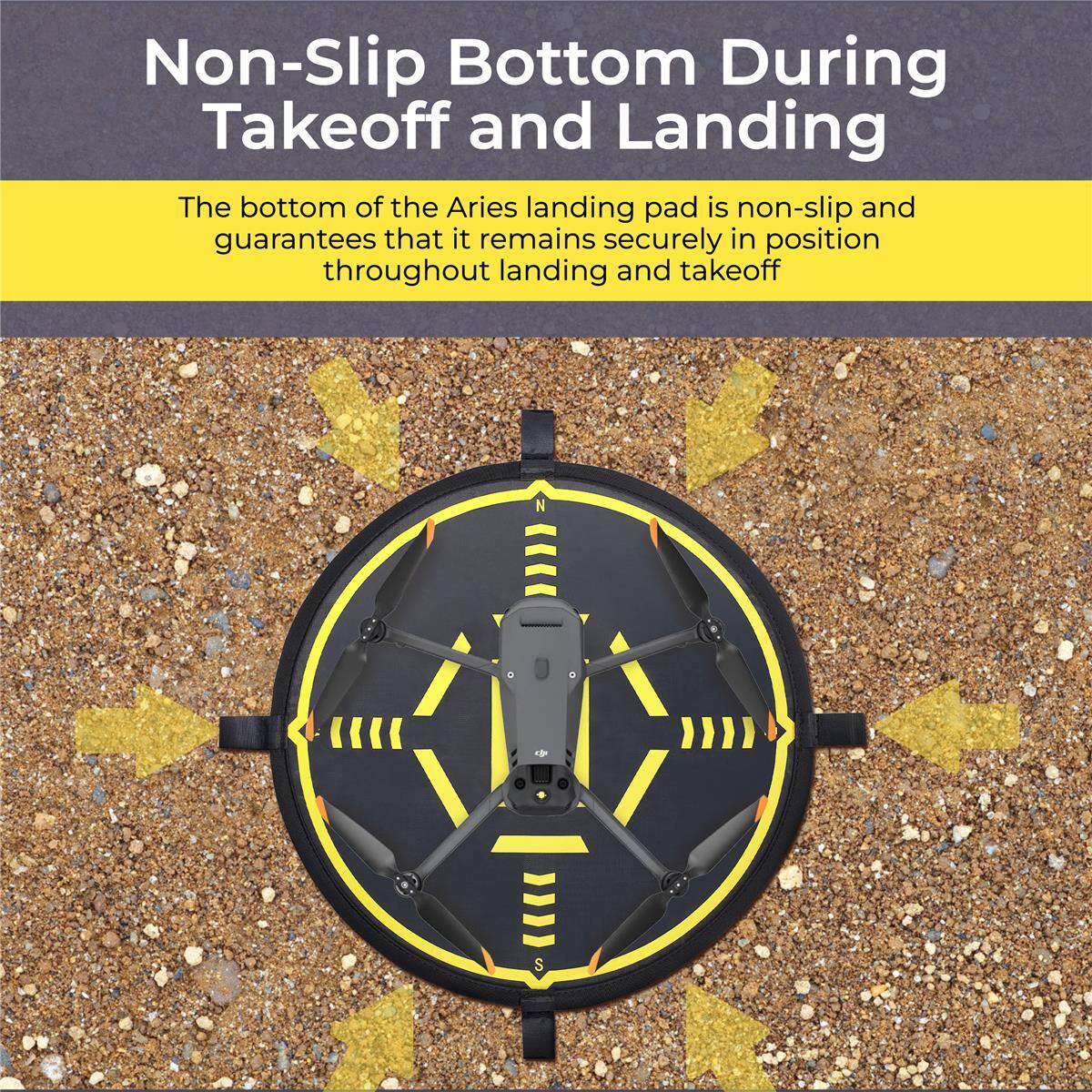 Non-Slip Bottom During Takeoff and Landing

The bottom of the Aries landing pad is non-slip and guarantees that it remains securely in position throughout landing and takeoff.