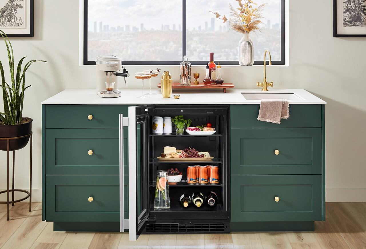 Alt View 6. KitchenAid - 5.2 Cu. Ft. Undercounter Refrigerator with Glass Door - Black Cabinet/Stainless Doors.