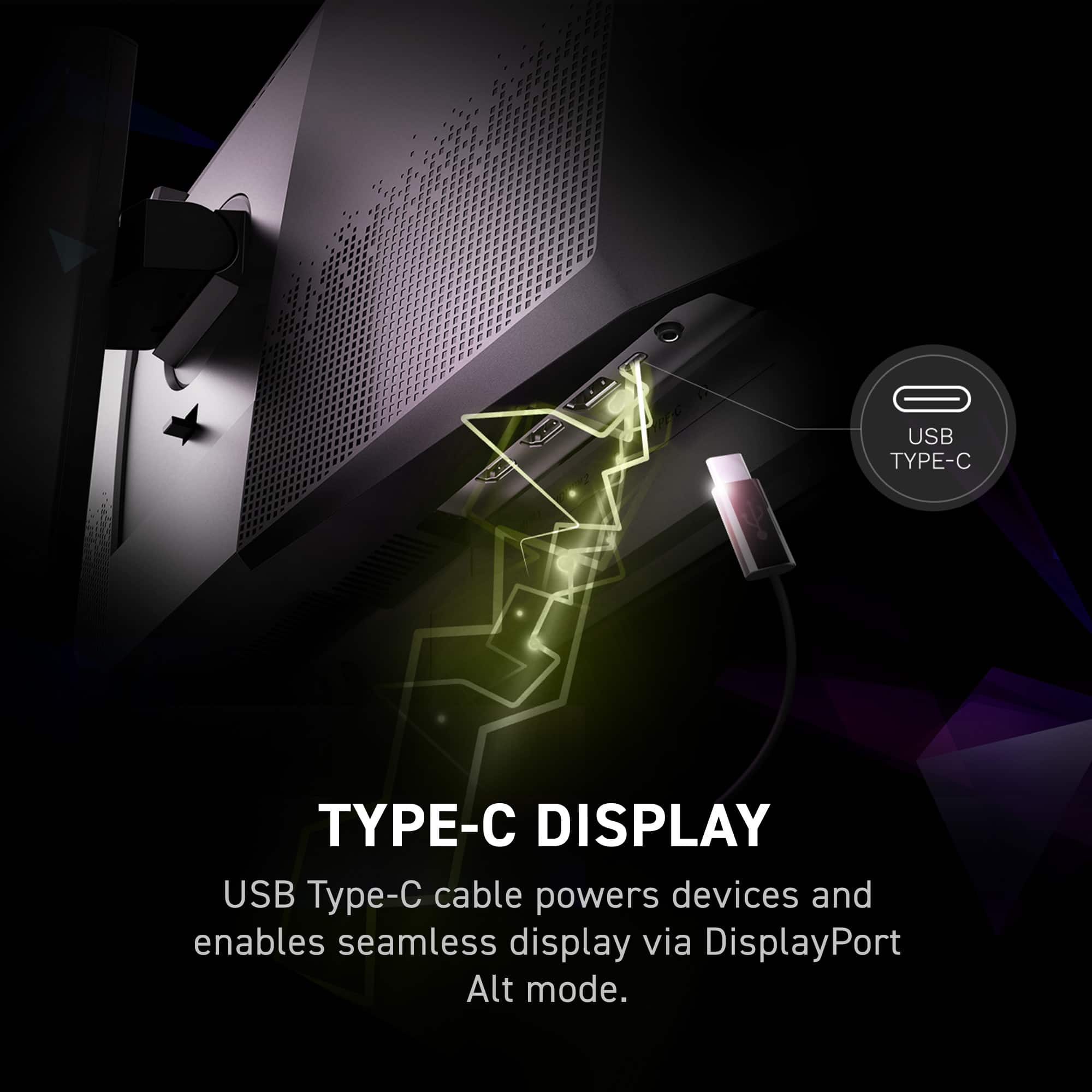 USB Type-C Display: USB Type-C cable powers devices and enables seamless display via DisplayPort Alt mode.