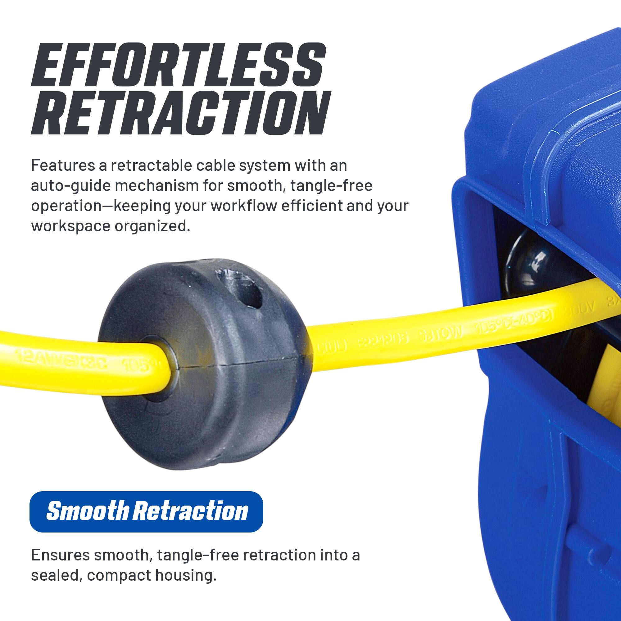 EFFORTLESS RETRACTION Features a retractable cable system with an auto-guide mechanism for smooth, tangle-free operation—keeping your workflow efficient and your workspace organized. 8) 0DV )JOW 1059D64D9C) HJL) (:205 12AWEXC 1059

Smooth Retraction Ensures smooth, tangle-free retraction into a sealed, compact housing.