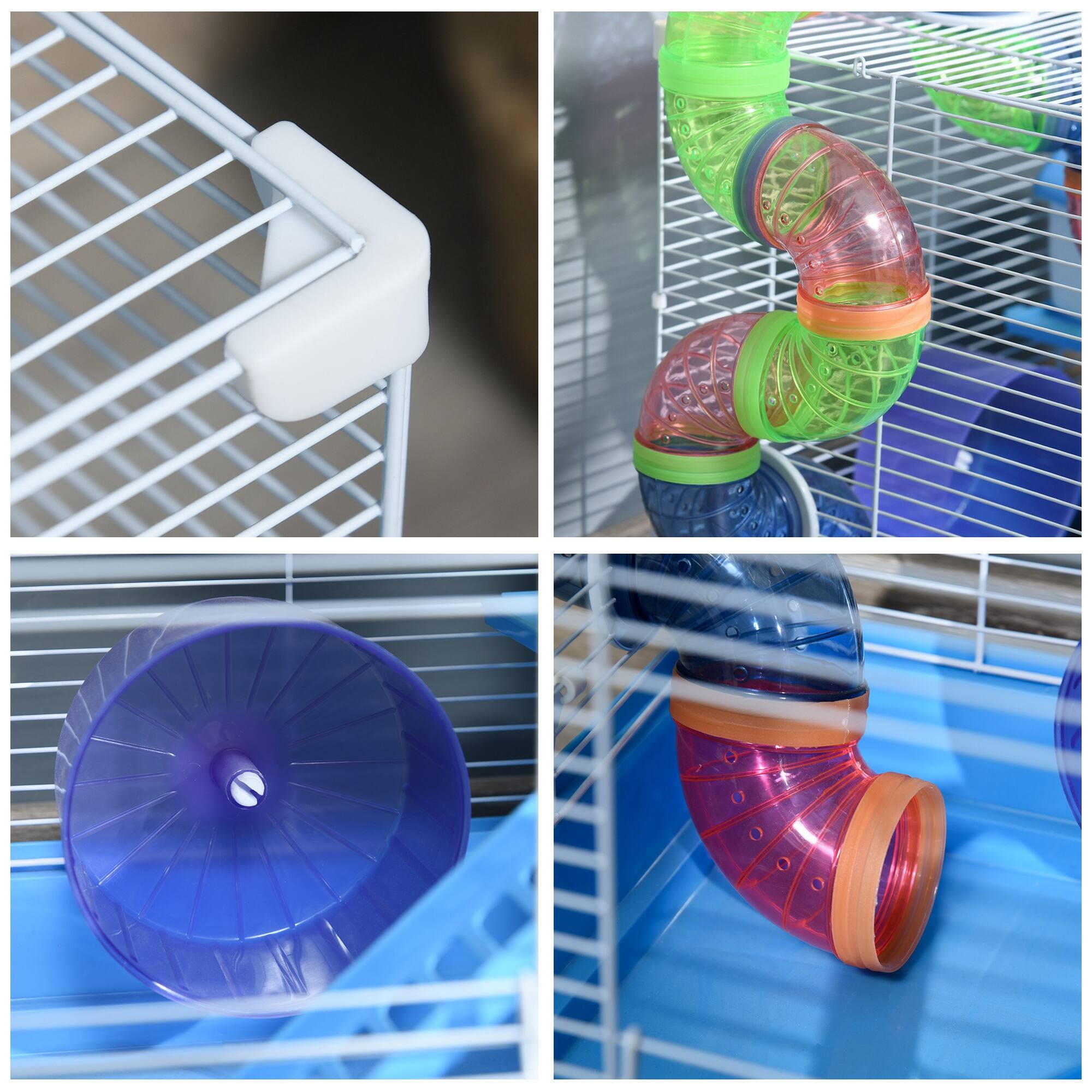 Alt View 4. Pawhut - 2-Level Hamster Cage, Rodent, Metal Wire with Exercise Wheel, Play Tubes, Water Bottle, Food Dishes, Interior Ladder.
