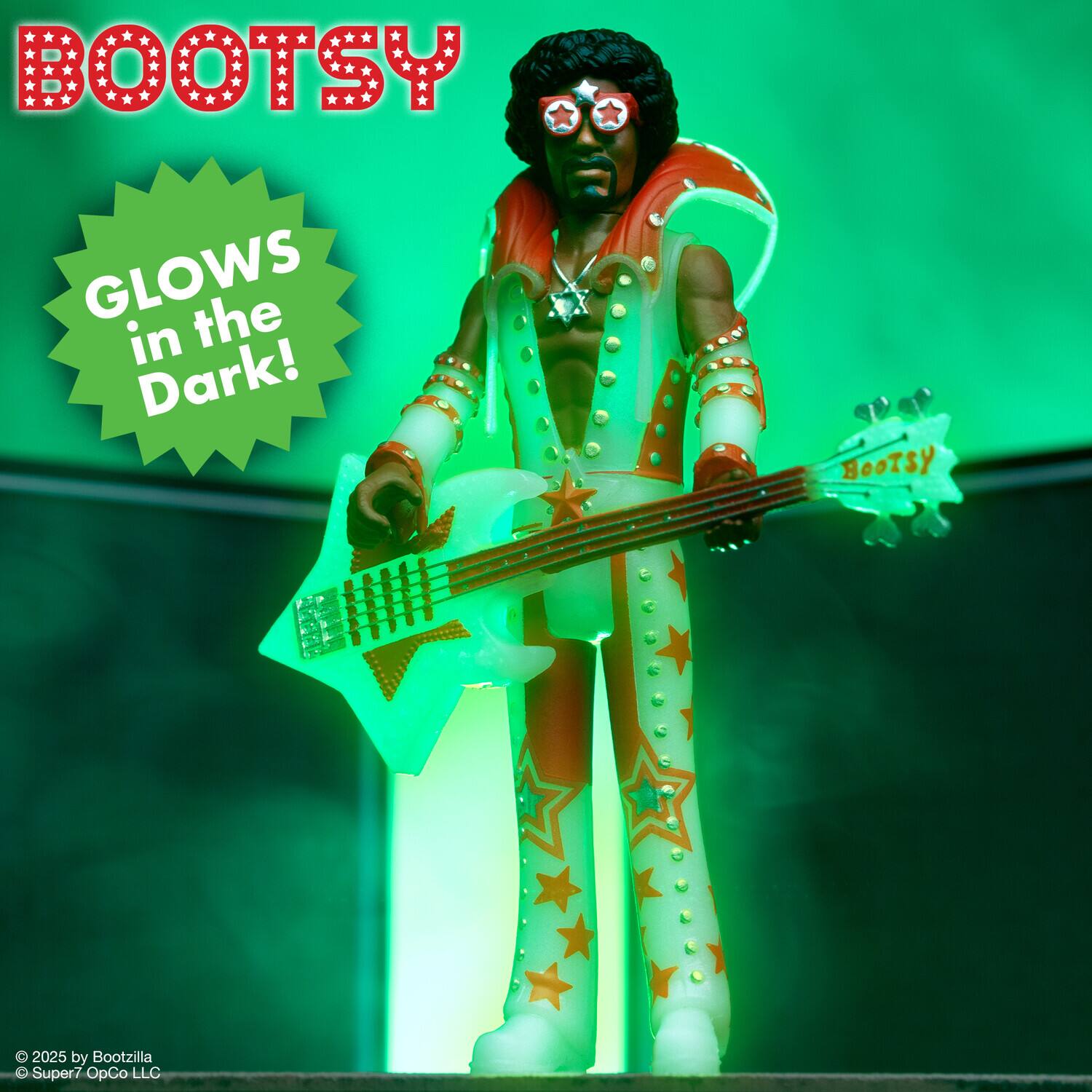 BOOTSY  
GLOWS in the Dark!  

2025 by Bootzilla  
© Super7 OpCo LLC