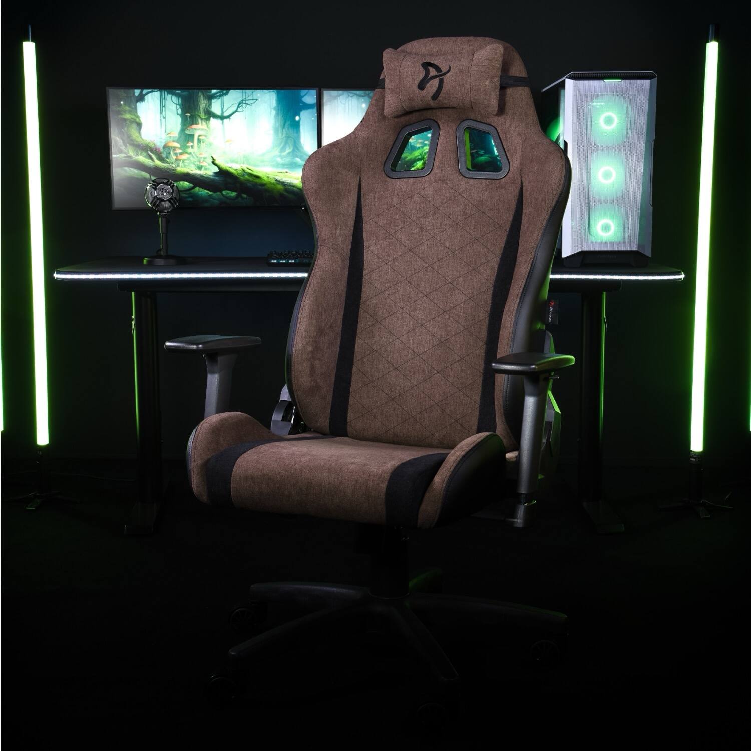 Back. Arozzi - Arozzi Avanti Soft Fabric Ergonomic Gaming Chair – Brown – Cold Cured Molded Foam with Reclining Steel Frame - Brown.