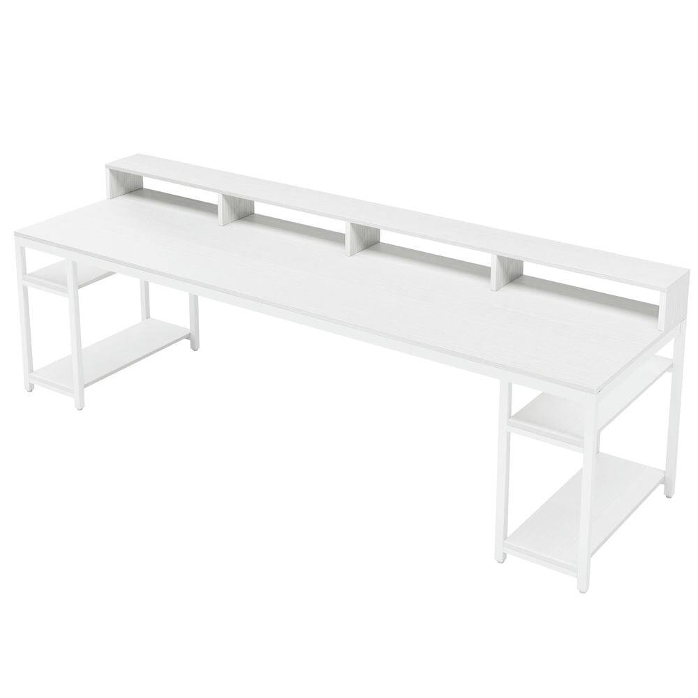 Back. Kadyn - Kadyn Study Writing Desk, Computer Desk,Two Person Desk, 78.7" Computer Desk With Monitor Stand and 4 Open Shelf,White - White.