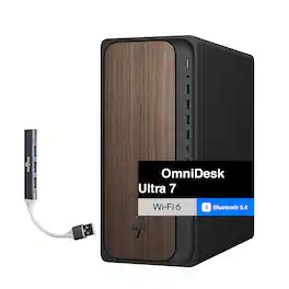 HP - OmniDesk Desktop (Ultra 7-265, 64GB, 4TB SSD, Intel Graphics, WiFi 6, Bluetooth 5.4, Win 11 Pro) w/USB Hub - Dark Wood