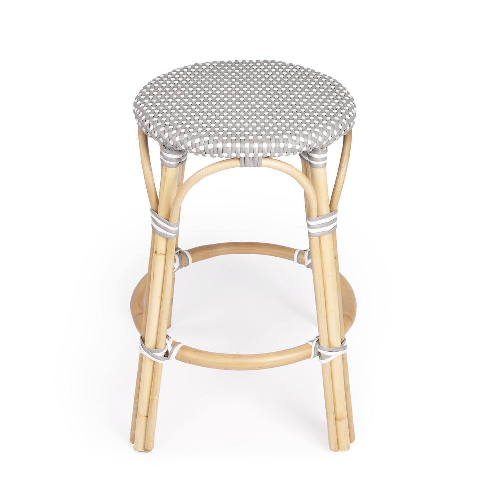Alt View 1. Butler Specialty - Tobias Rattan Round 24" Counter Stool - Gray And White Dot.