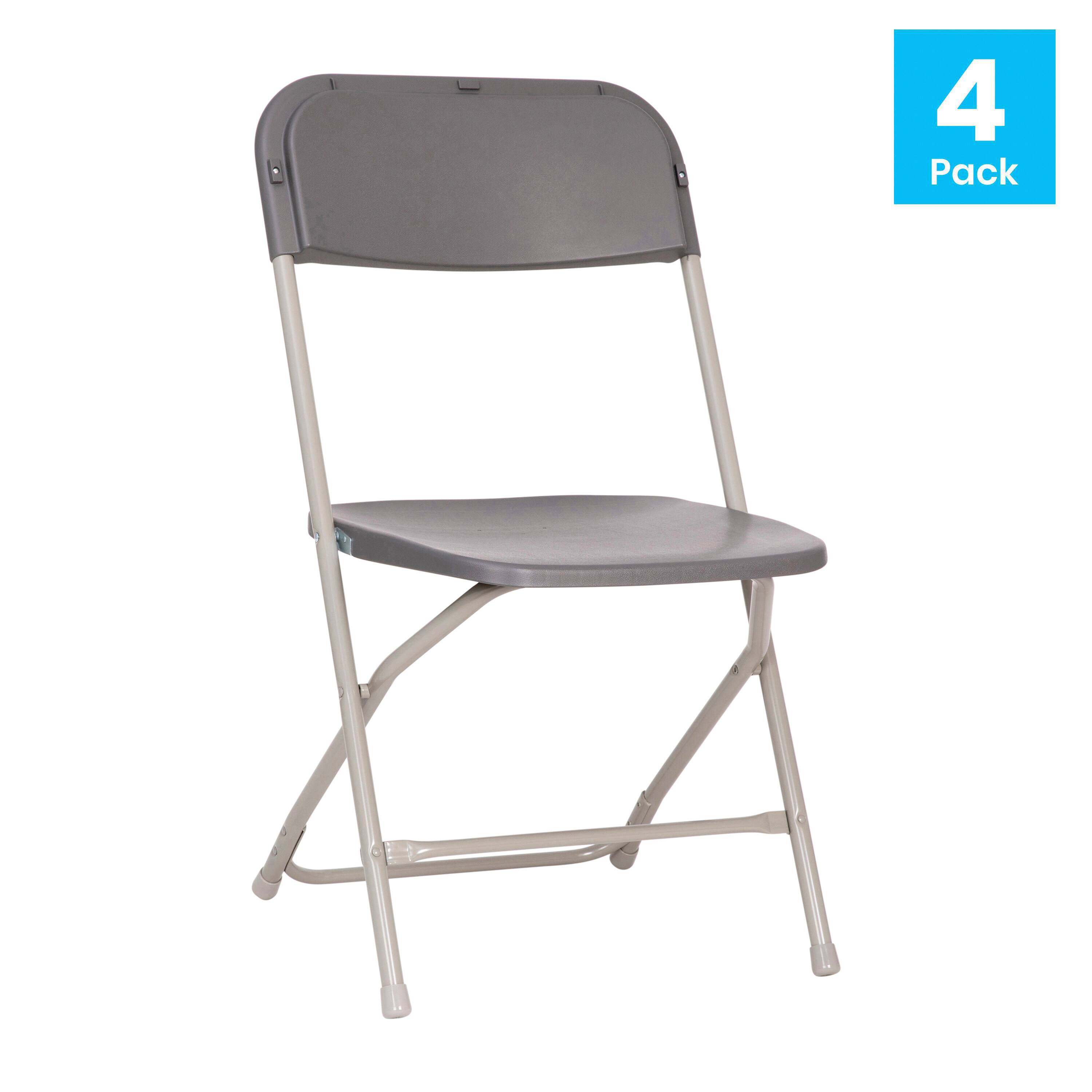 Alt View 1. Emma + Oliver - Set of 4 Extra Wide Plastic Folding Chairs with Sturdy Metal Frames - Gray.