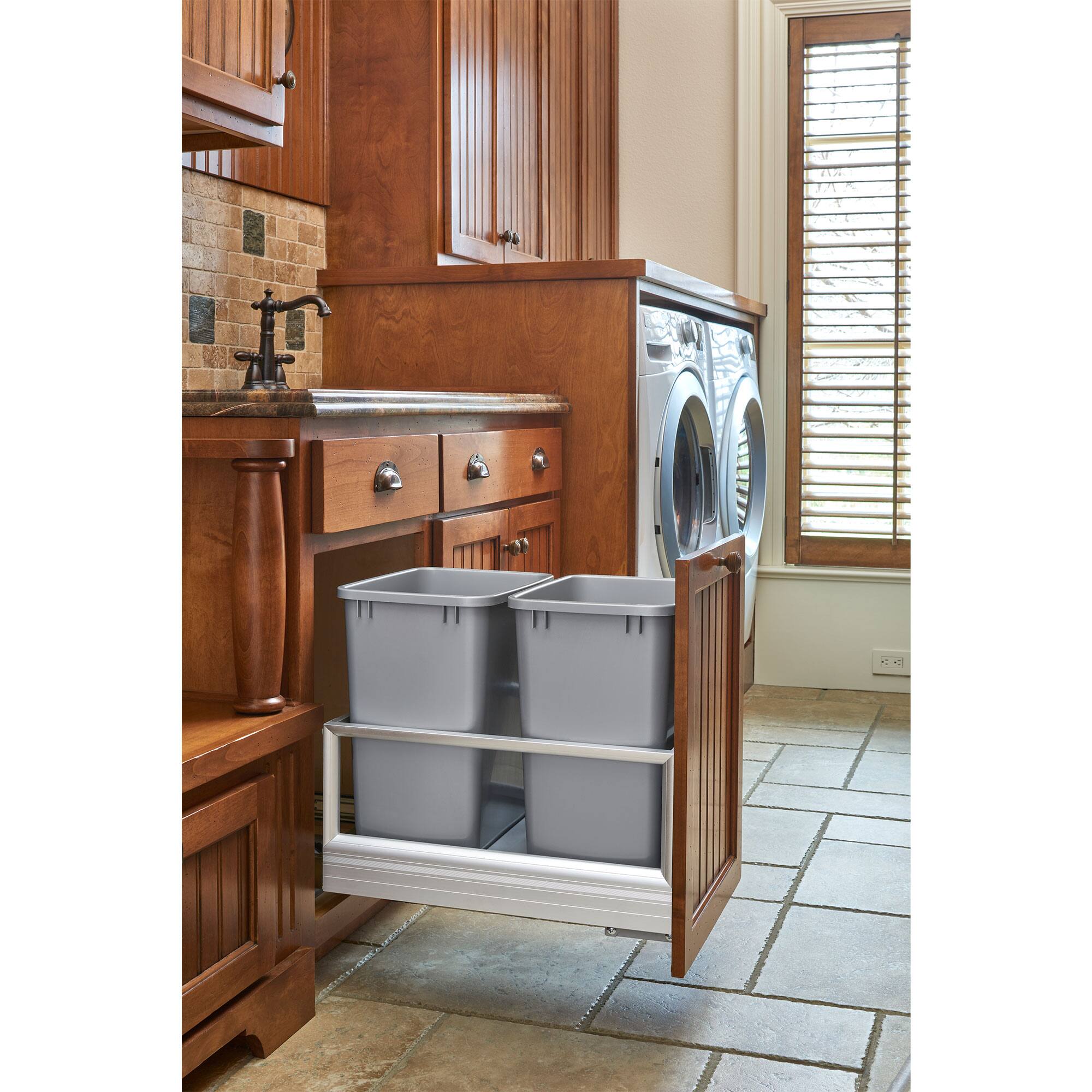 Alt View 2. Rev-A-Shelf - Rev-A-Shelf Double Pullout Kitchen Trash Can 35 qt. Rev-A-Motion, 5149-18DM-217 - Silver.