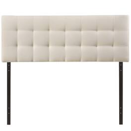 SlickBlue - King Size Fabric Upholstered Headboard with Modern Button Tufted Design - Off White