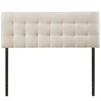 Front. SlickBlue - King Size Fabric Upholstered Headboard with Modern Button Tufted Design - Off White.